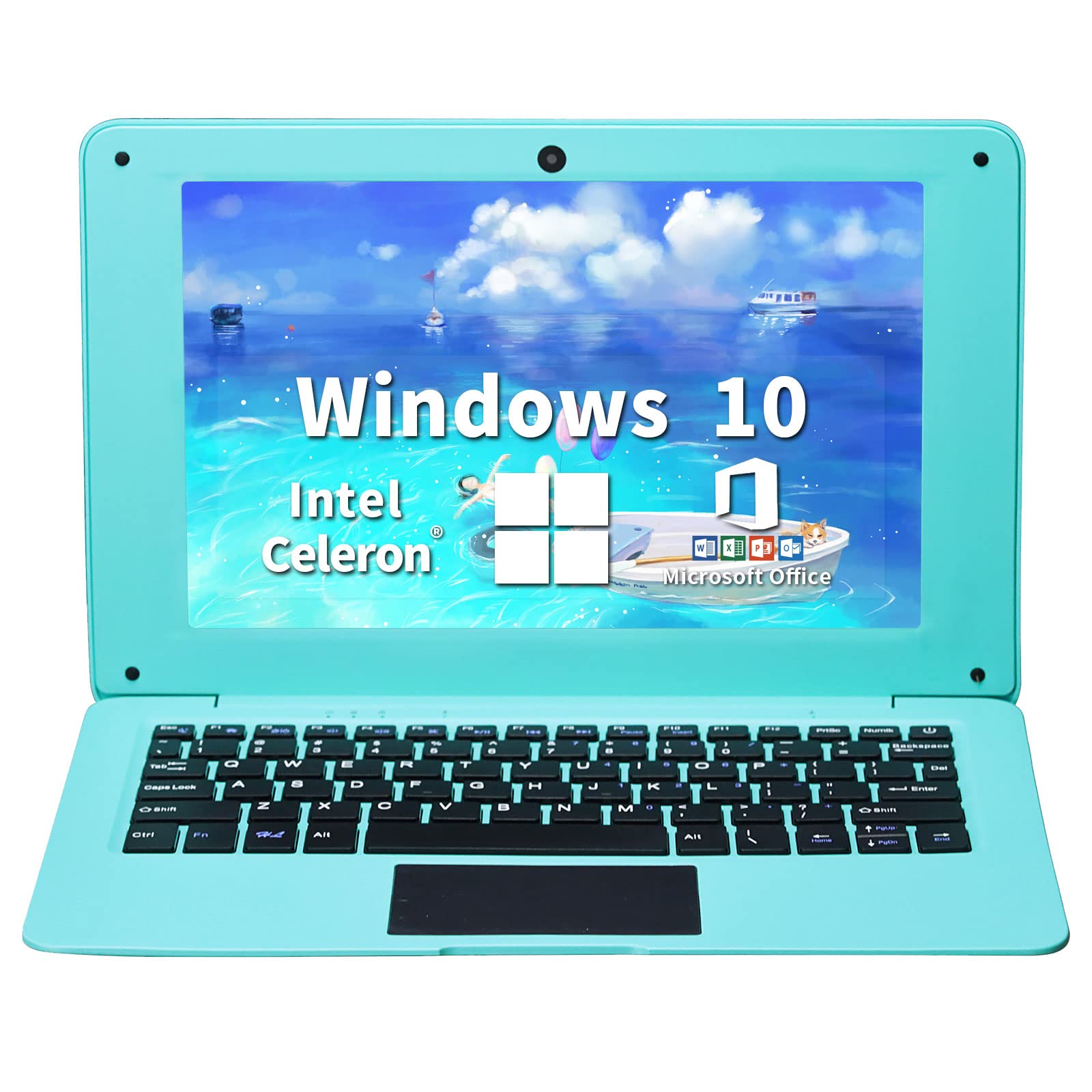 Ultra-Thin 10.1 Inch Lightweight Laptop - Intel Quad-Core Processor, 2GB RAM, 32GB EMMC, Windows 10 Pro, Office 2010 (Blue) - Perfect for Business, Travel & Home Entertainment