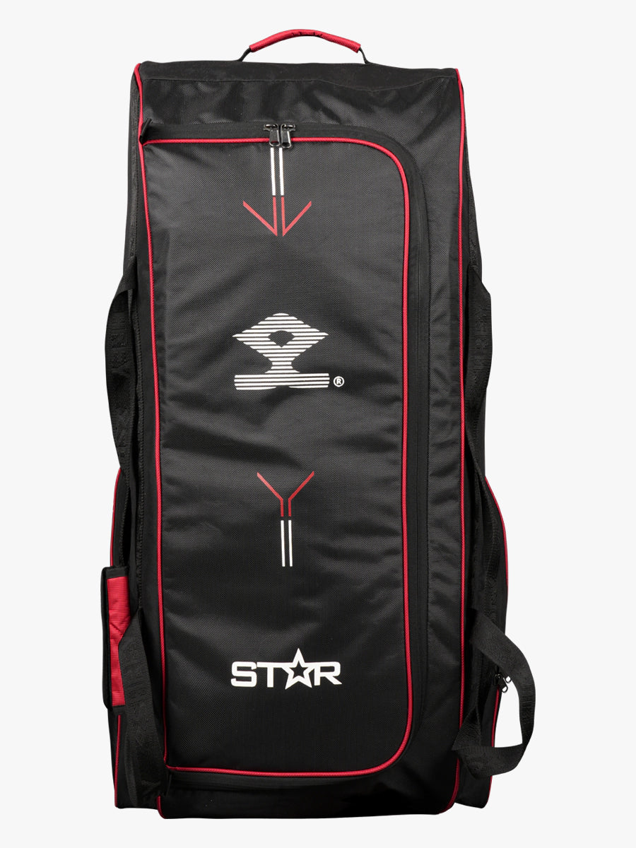 Shrey Star Wheelie 2.0 Cricket Bag - Premium Black & Red Cricket Equipment for Travel & Practice - Perfect for Matches, Training & Sports Gear Storage