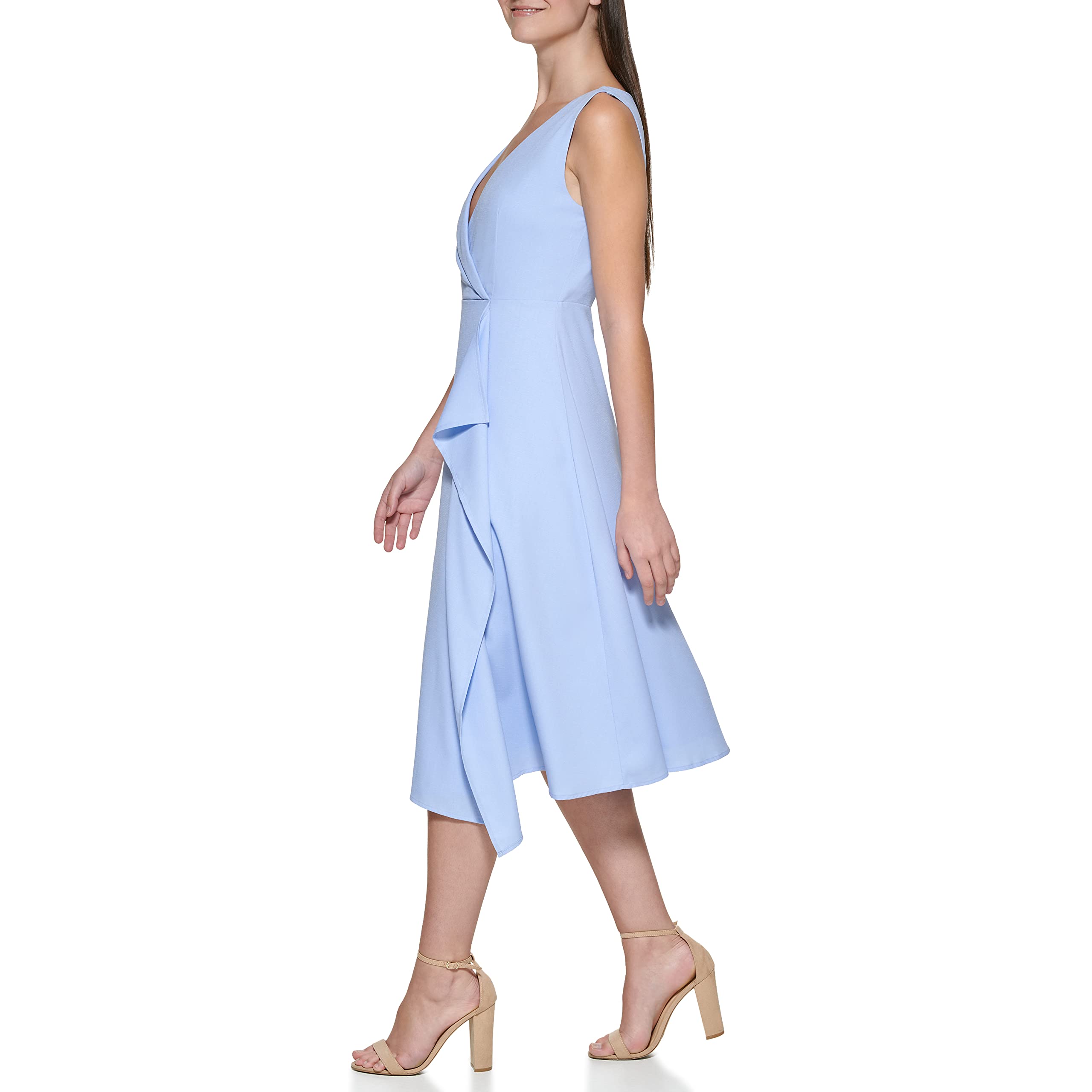 Kensie Women's Sleeveless Draped V-Neck Midi Dress - Elegant Summer Cocktail Party & Wedding Guest Outfit