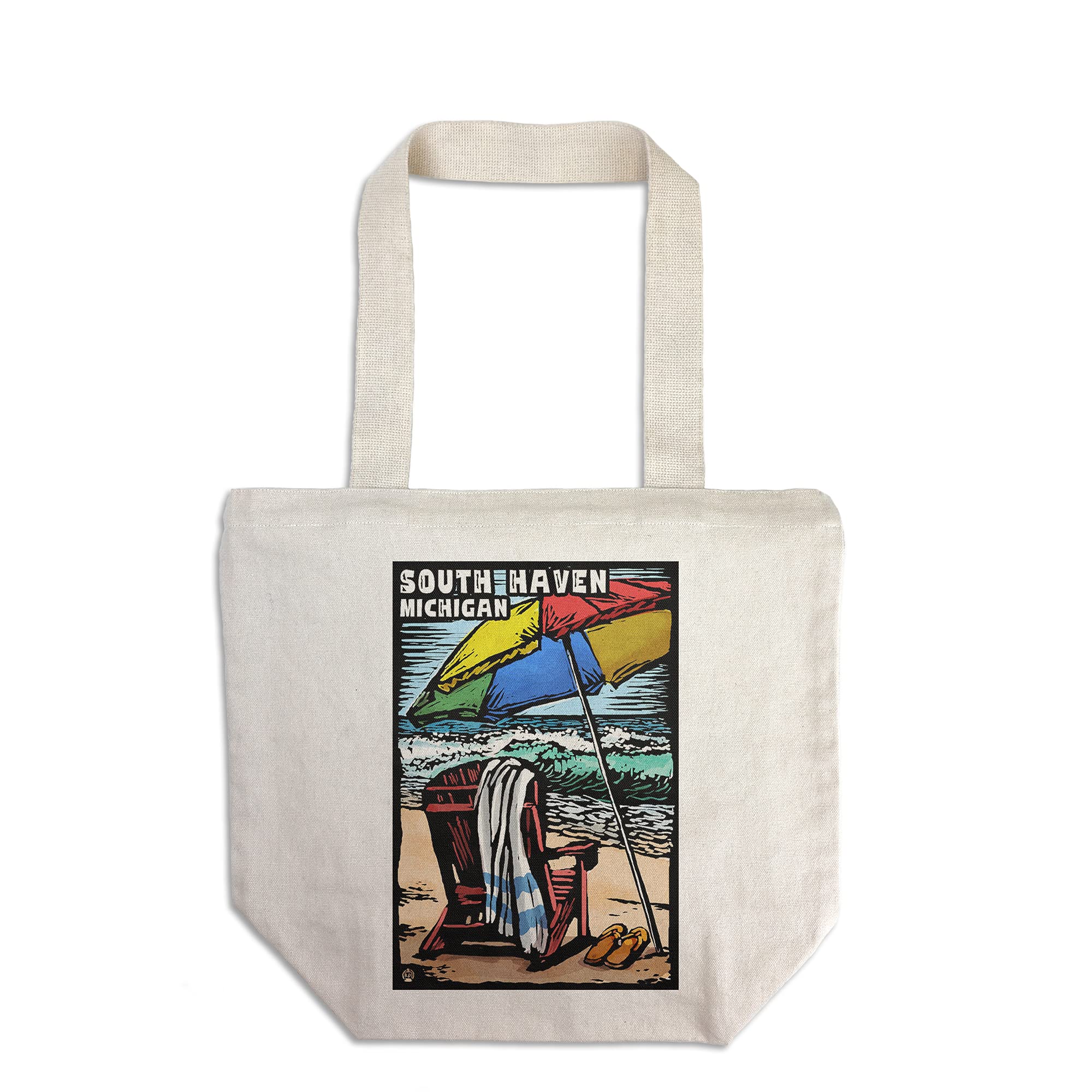 Lantern Press South Haven Michigan Beach Chair Scratchboard Art - 100% Cotton Canvas Reusable Tote Bag for Grocery Shopping, Beach Trips & Daily Use