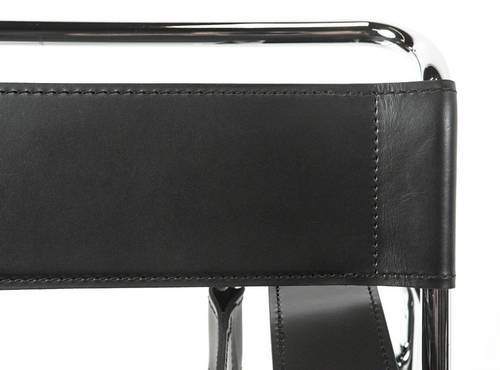 Marcel Breuer Wassily Chair - Black Leather Tubular Steel Frame Modernist Lounge Chair for Living Room, Office & Lounge Spaces