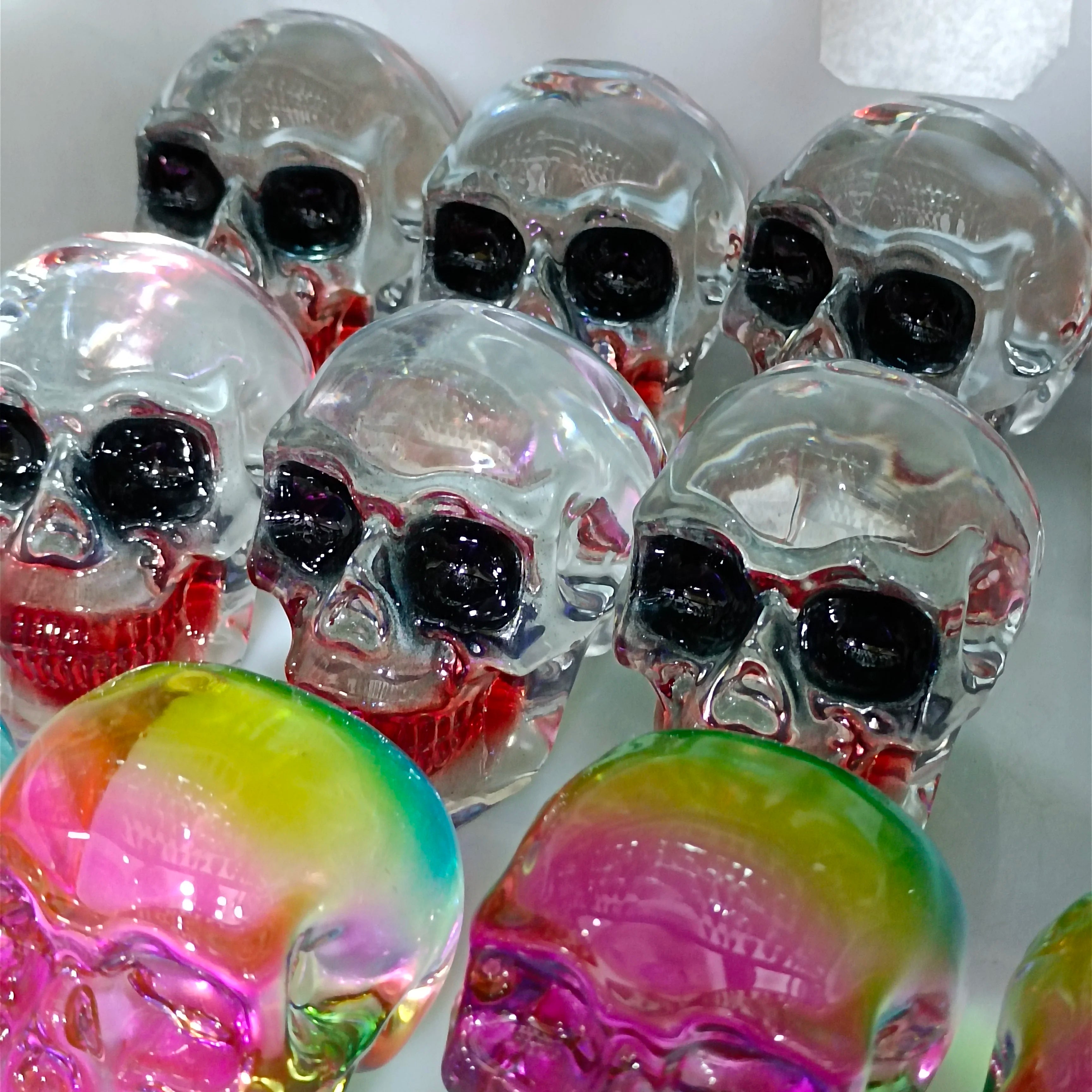 7-8cm Natural Aura Quartz Crystal Skull Carving - Handcrafted Mineral Decor for Home, Halloween, Meditation & Spiritual Healing