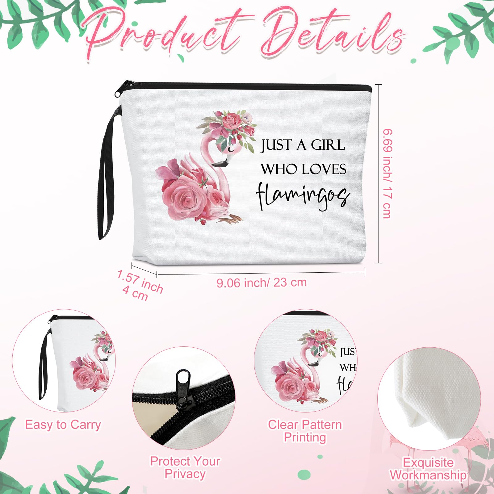 2 Pack Flamingo Canvas Tote Bags & Zipper Makeup Pouches - Cute Animal Lovers Gift Set for Women, Friends, Sisters - Perfect for Beach, Shopping & Birthday Gifts (Pink Flamingo Design)