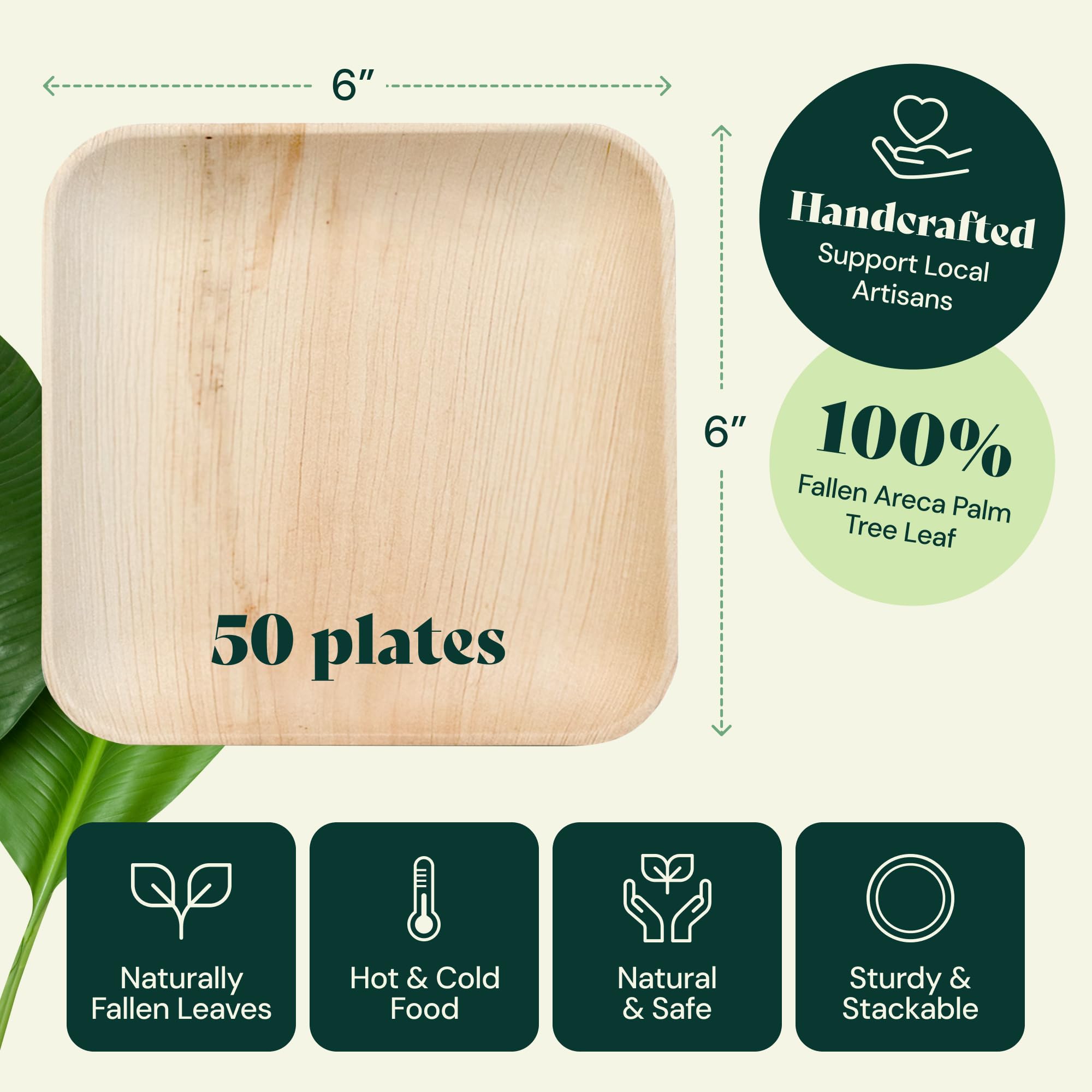 Eco-Friendly Compostable Palm Leaf Plates - 6