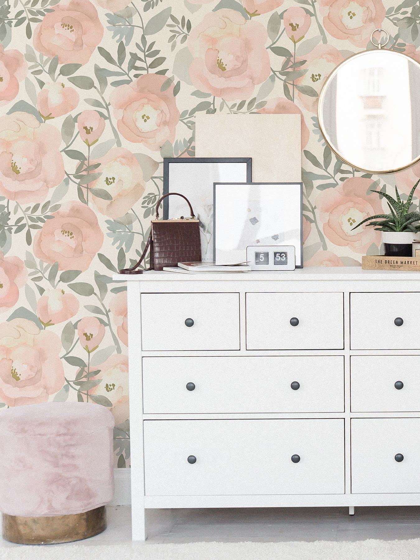 NuWallpaper Rose Peachy Keen Peel & Stick Wallpaper - Self-Adhesive Removable Wallpaper for Bedroom, Living Room, Kitchen - Easy DIY Home Decor Upgrade