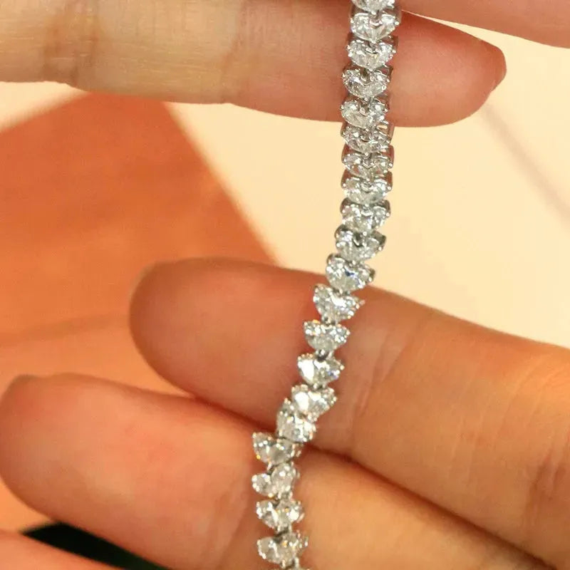 18K White Gold Heart Shaped Diamond Bracelet for Women - 3.9ct Natural Diamonds, Elegant Fine Jewelry for Wedding, Engagement & Party Gifts | Perfect for Anniversary, Valentine's Day & Special Occasions