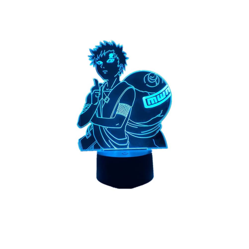 3D Illusion Night Light - Gaara Anime LED Lamp with Touch Control (7 Colors) & Remote (16 Colors) | USB/Battery Powered | Kids Bedroom Decor, Gift for Anime Fans | Perfect for Bedtime, Gaming Room & Themed Parties