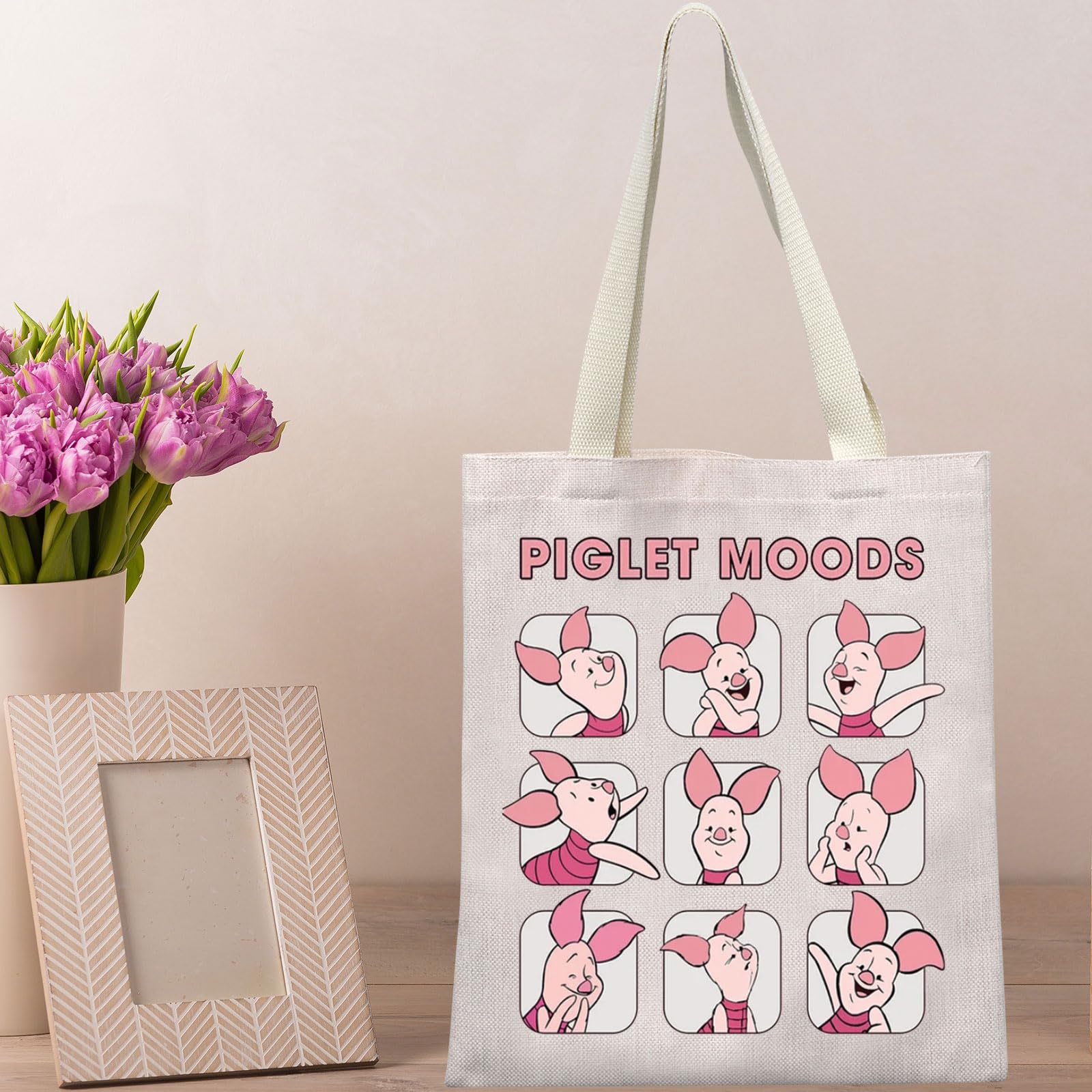 Funny Piggy Tote Bag - Cute Pig Moods Design Shoulder Bag for Women | Pig Themed Gift for Pig Lovers | Perfect for Grocery Shopping, Beach & Daily Use
