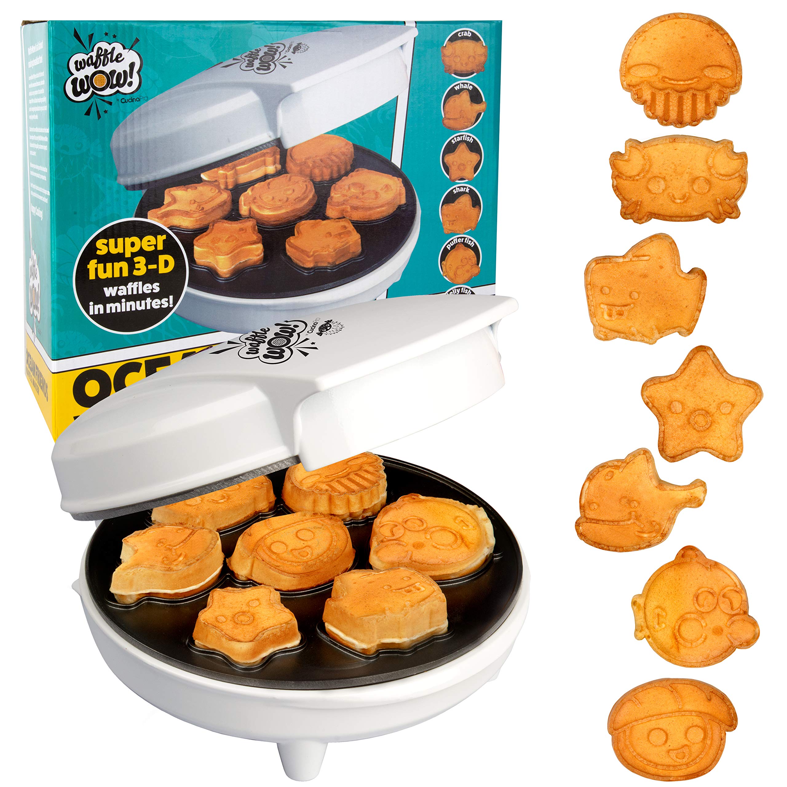 **Sea Creature Mini Waffle Maker - Electric Non-Stick Waffle Iron for Fun & Easy Breakfast - Create 7 Ocean Animal Shapes (Whale, Octopus, Crab) - Perfect for Kids, Adults & Family Breakfast, Birthday Gifts, Party Snacks**