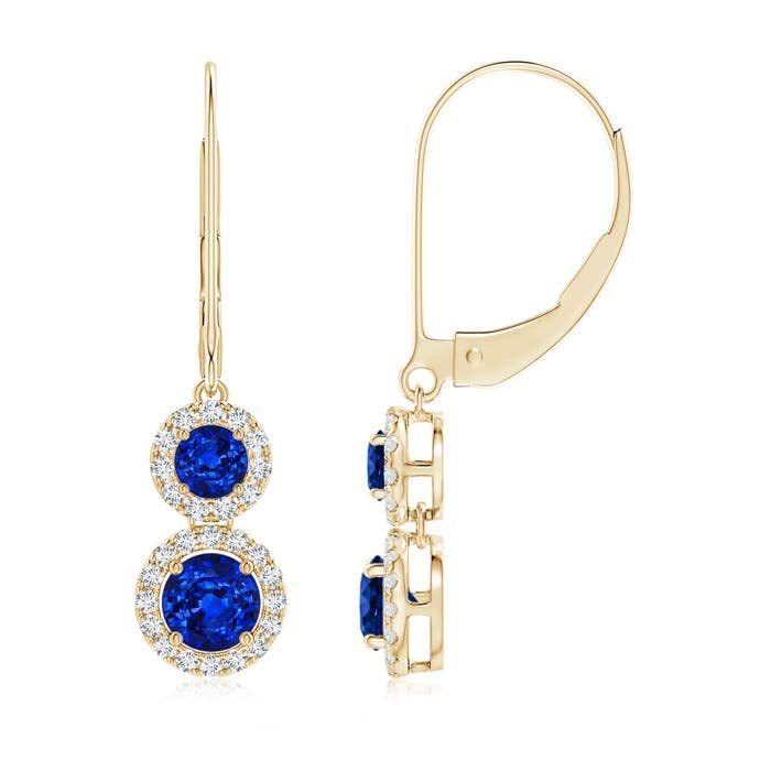 ANGARA Natural Blue Sapphire Two Stone Earrings for Women - 14K Solid Gold/Platinum September Birthstone Jewelry | Elegant Gift for Her, Birthday, Wedding & Anniversary | Perfect for Evening Parties, Date Nights & Special Occasions