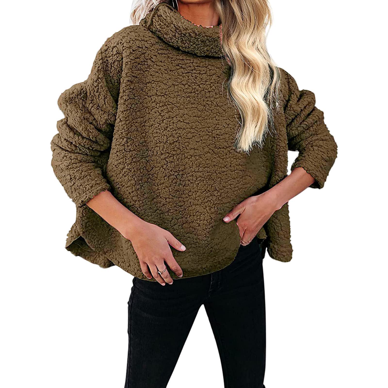 Women's Turtleneck Long Sleeve Asymmetric Hem Pullover Sweater - Soft Knit Casual Top for Fall & Winter - Perfect for Office, Date Night and Weekend Outings