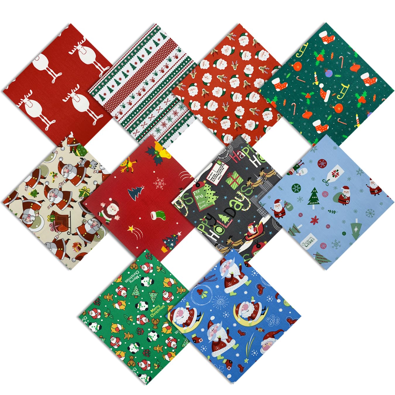 10pcs Christmas Cotton Fabric Bundles - 25x25cm Precut Squares for DIY Sewing, Quilting, Patchwork, Pillows, Bags & Home Decor - Holiday Craft Supplies & Textile Materials (U-01) - Perfect for Christmas Decorations, Gift Making & Seasonal DIY Projects