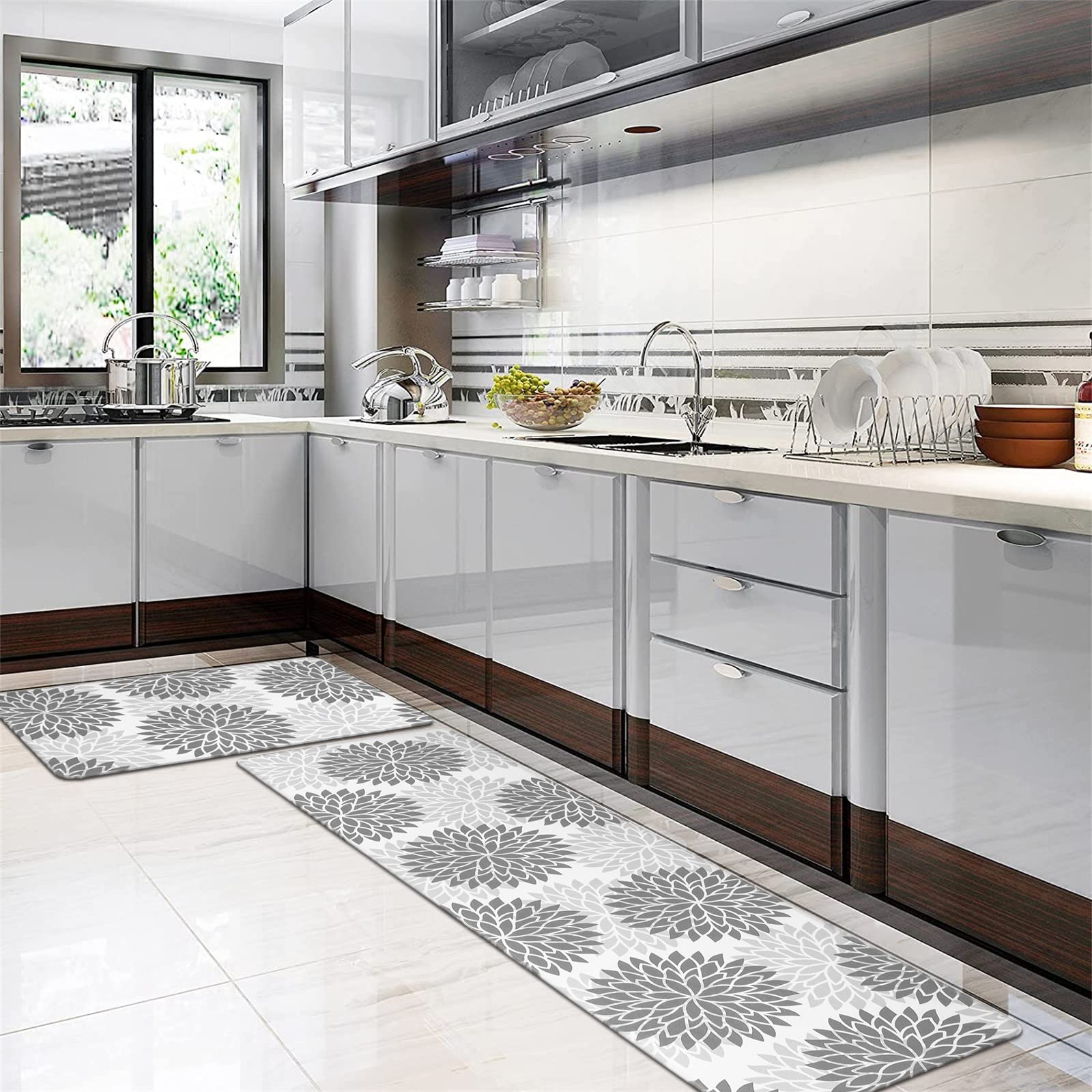 HEBE Anti-Fatigue Kitchen Rug Set - 2-Piece Non-Slip Cushioned Floor Mats, Waterproof Standing Mat for Kitchen, Sink, Laundry & Home Office - Perfect for Comfort While Cooking, Washing Dishes & Long Work Hours