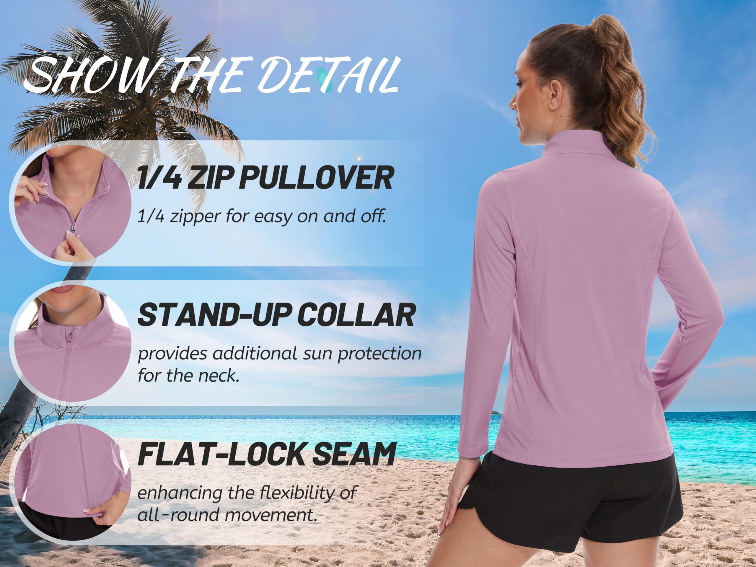 TACVASEN Women's UPF 50+ UV Protection Quarter Zip Pullover - Long Sleeve Golf Shirt & Workout Top for Outdoor Activities, Hiking & Travel
