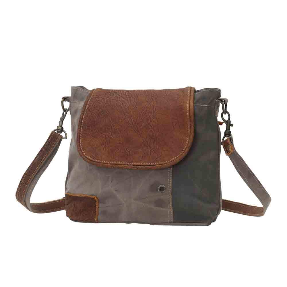 Vintage Upcycled Canvas & Genuine Leather Crossbody Bag for Women - Eco-Friendly Fashion Purse for Daily Use, Travel & Casual Outings
