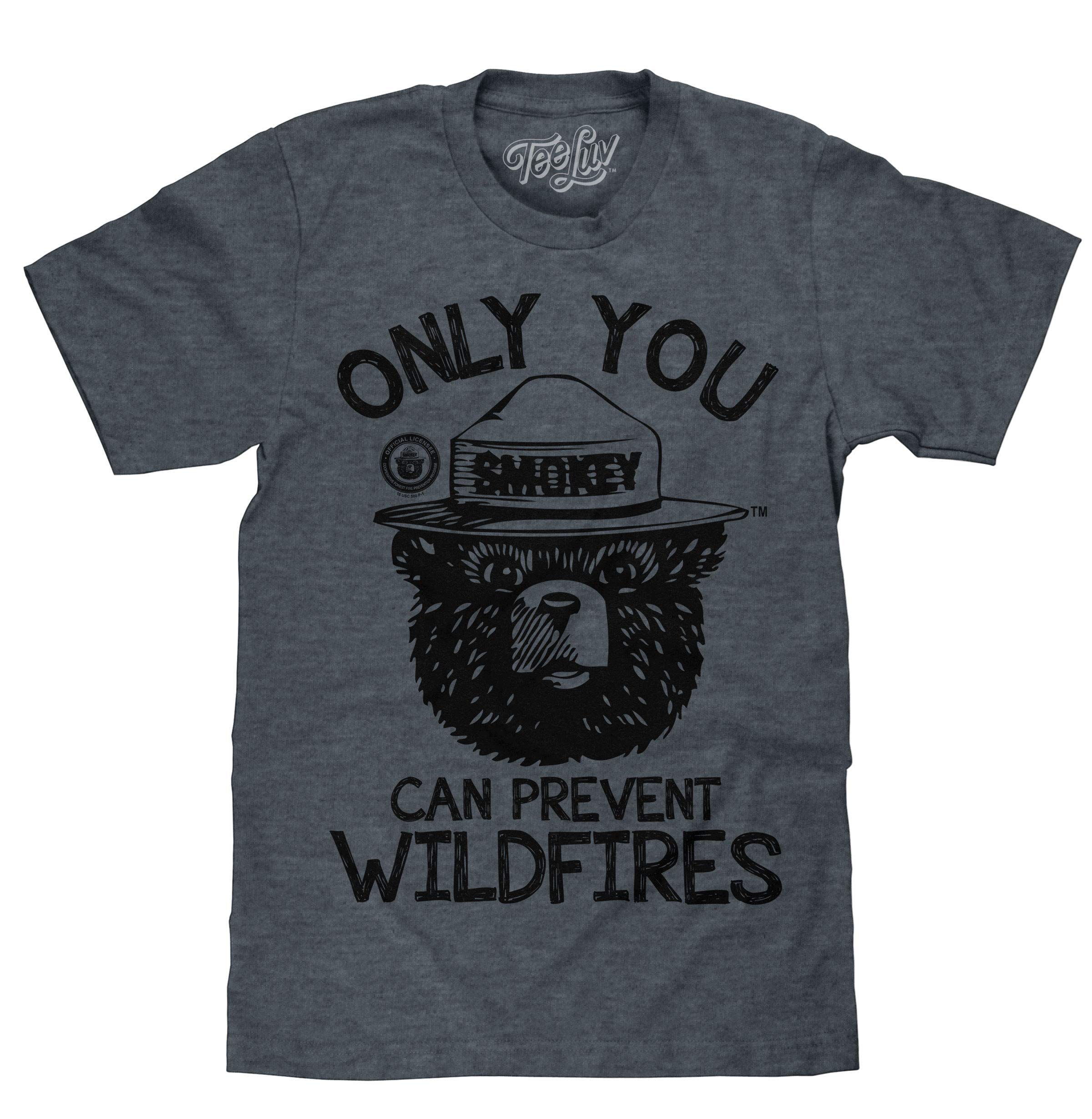 Tee Luv Smokey Bear Graphic T-Shirt - Only You Can Prevent Wildfires Slogan - Funny Nature Conservation Tee for Men & Women - Perfect for Camping, Hiking & Outdoor Activities