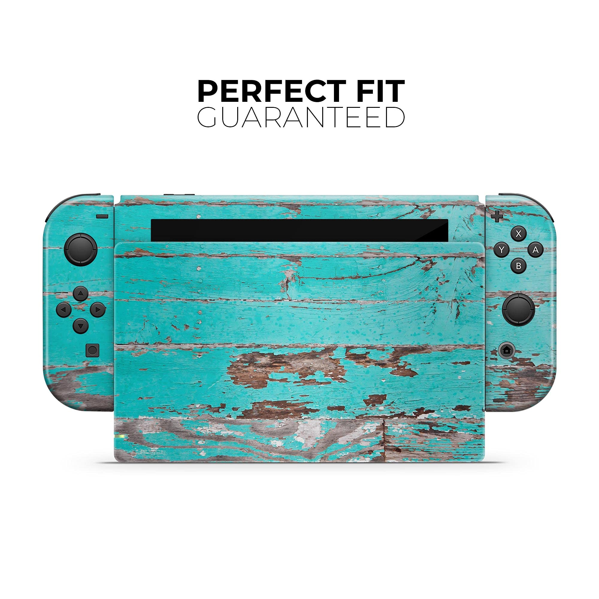 Nintendo Switch OLED Console & Joy-Con Compatible Skin Decal - Scratch-Resistant Removable Vinyl Wrap Cover - Turquoise Chipped Paint Wood Design | Perfect for Gaming Protection & Personalization