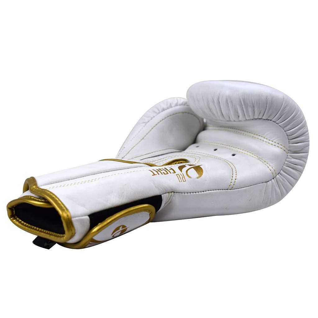 Ultimate Pro Fight Gloves 16oz - Premium Genuine Leather Boxing Gloves for Training & Sparring - White & Gold MMA Gloves for Men & Women - Perfect for Boxing, Muay Thai, Kickboxing & Martial Arts Training