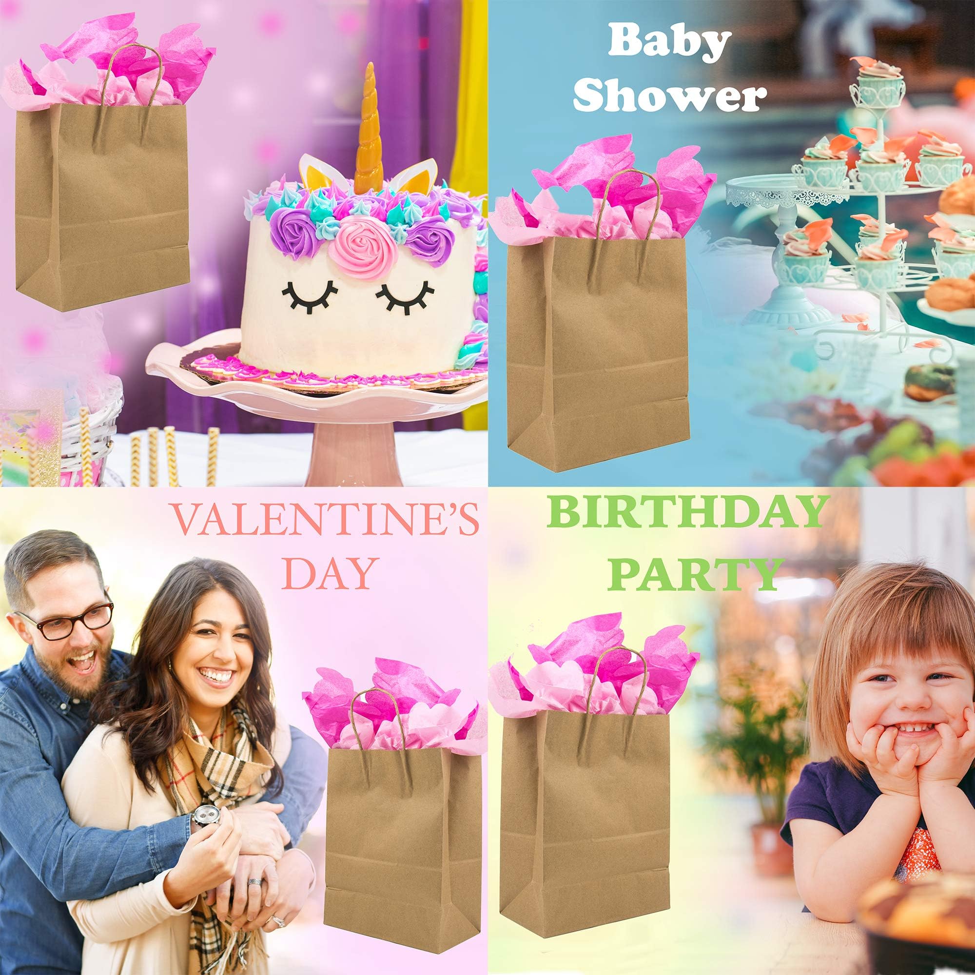 Eco-Friendly Brown Kraft Paper Bags with Handles - Bulk Pack of 300 (8x4.5x10.5 Inches) - Perfect for Retail Shopping, Gift Packaging, Party Favors, Wedding Decor & Craft Projects - Recyclable & Sustainable Business Merchandise Bags