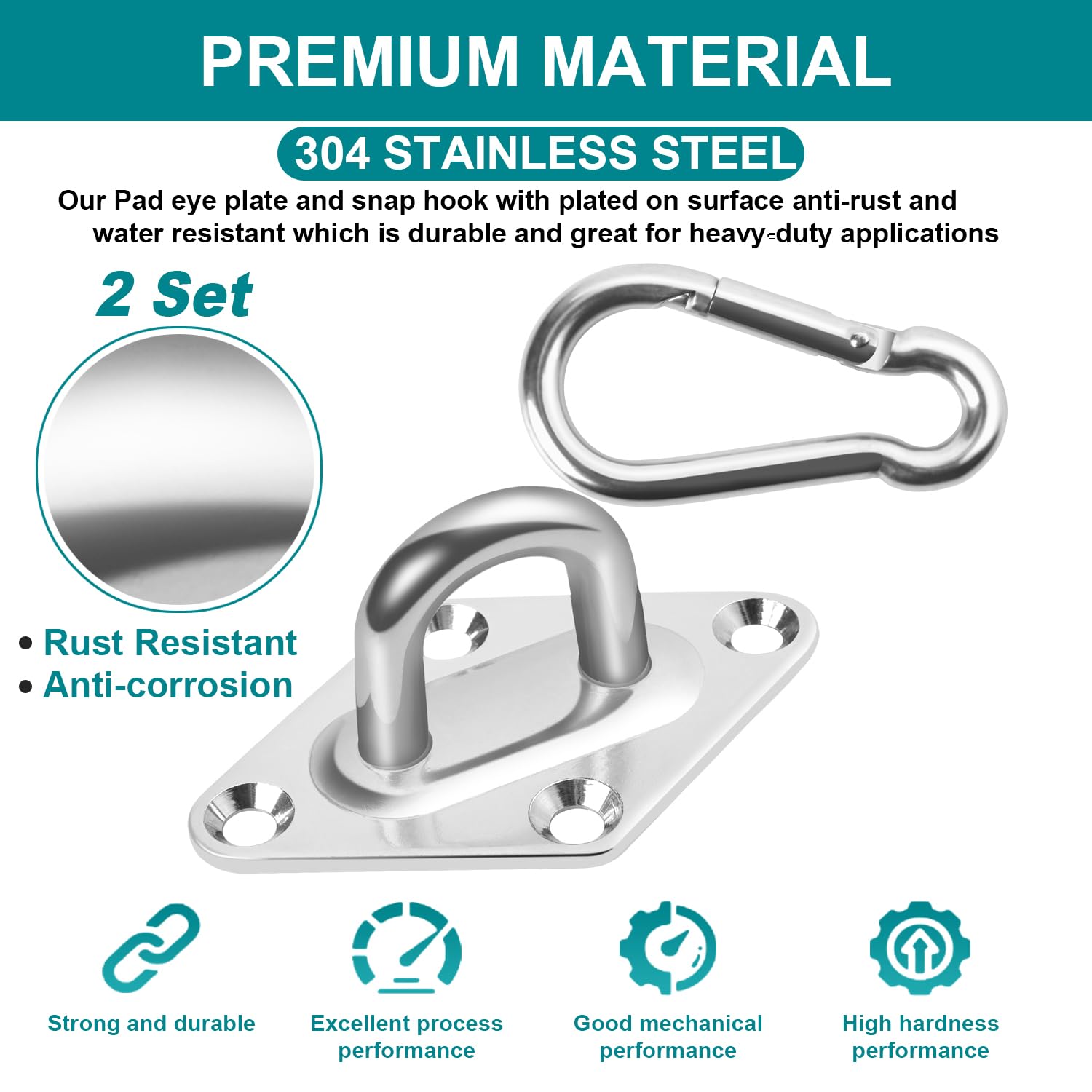Heavy Duty Hammock Hanging Kit - 1000 lb Capacity Swing Hooks, Stainless Steel Ceiling & Wall Mount Hooks for Indoor/Outdoor Use - Perfect for Hammocks, Swings, and Porch Decor (Medium)