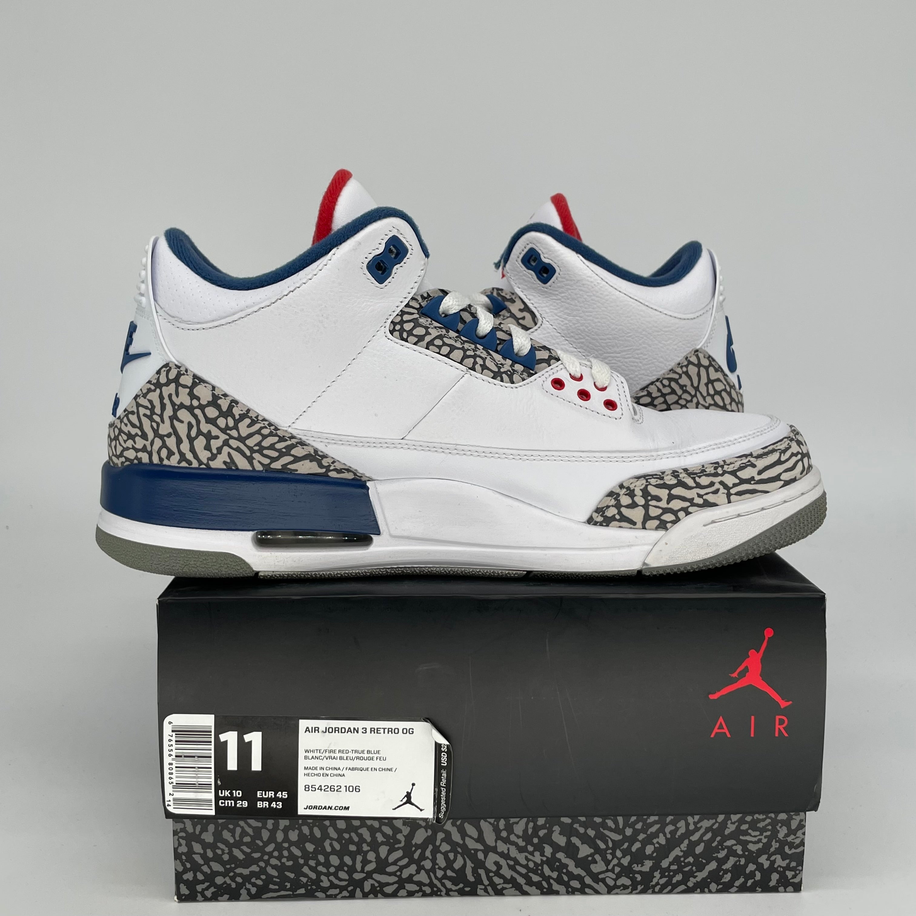 Original Air Jordan 3 Retro 'True Blue' Men's Basketball Shoes - Size 11 (854262-106) - Perfect for Streetwear, Sneaker Collecting & Casual Sports Fashion