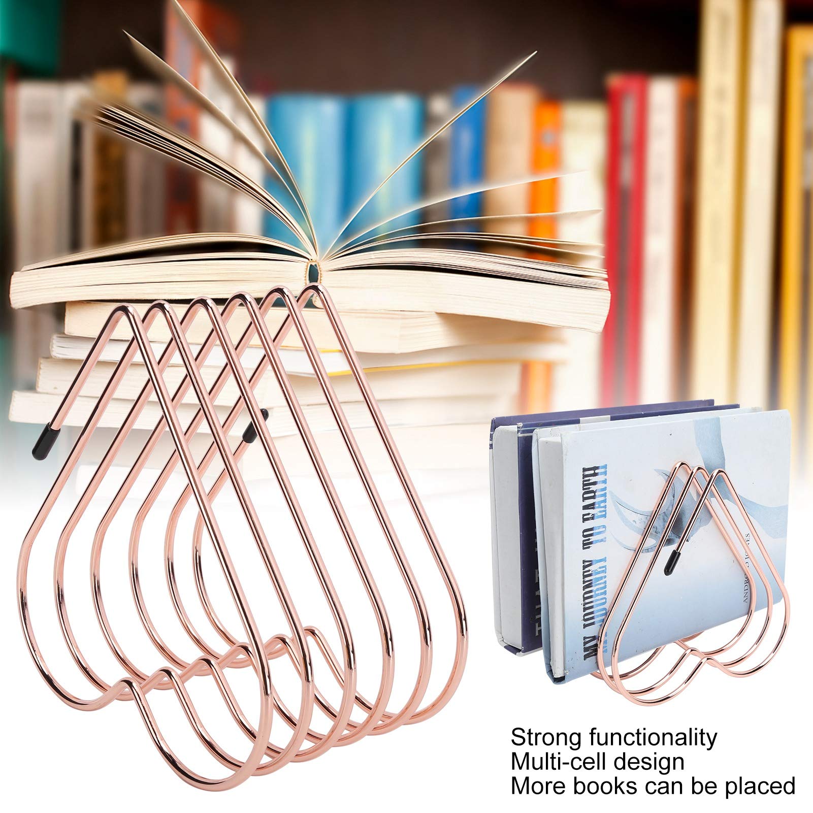 Watris Veiyi 5-Slot Heart Shaped File Holder - Rose Gold Desktop Organizer for Folders, Books, Albums & Vinyl Records | Perfect for Office, Home & School Organization