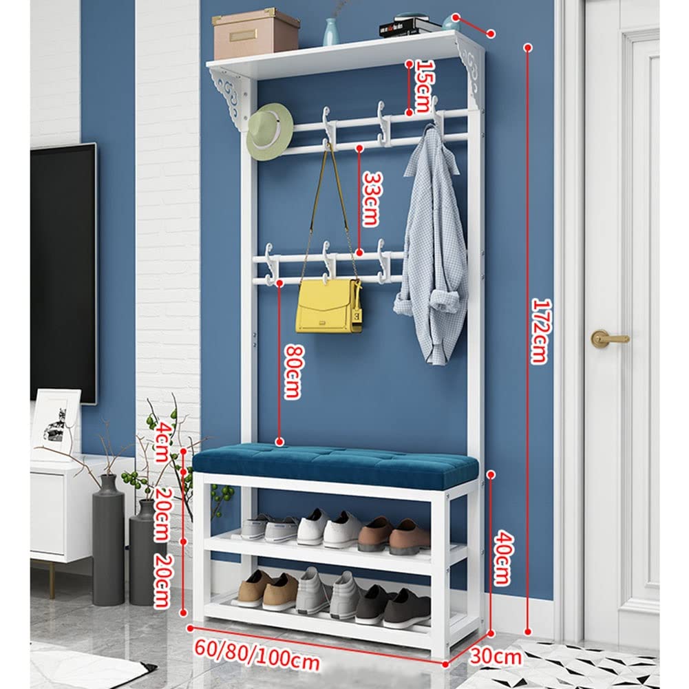White Entryway Hall Tree with Shoe Bench & Coat Rack - 60