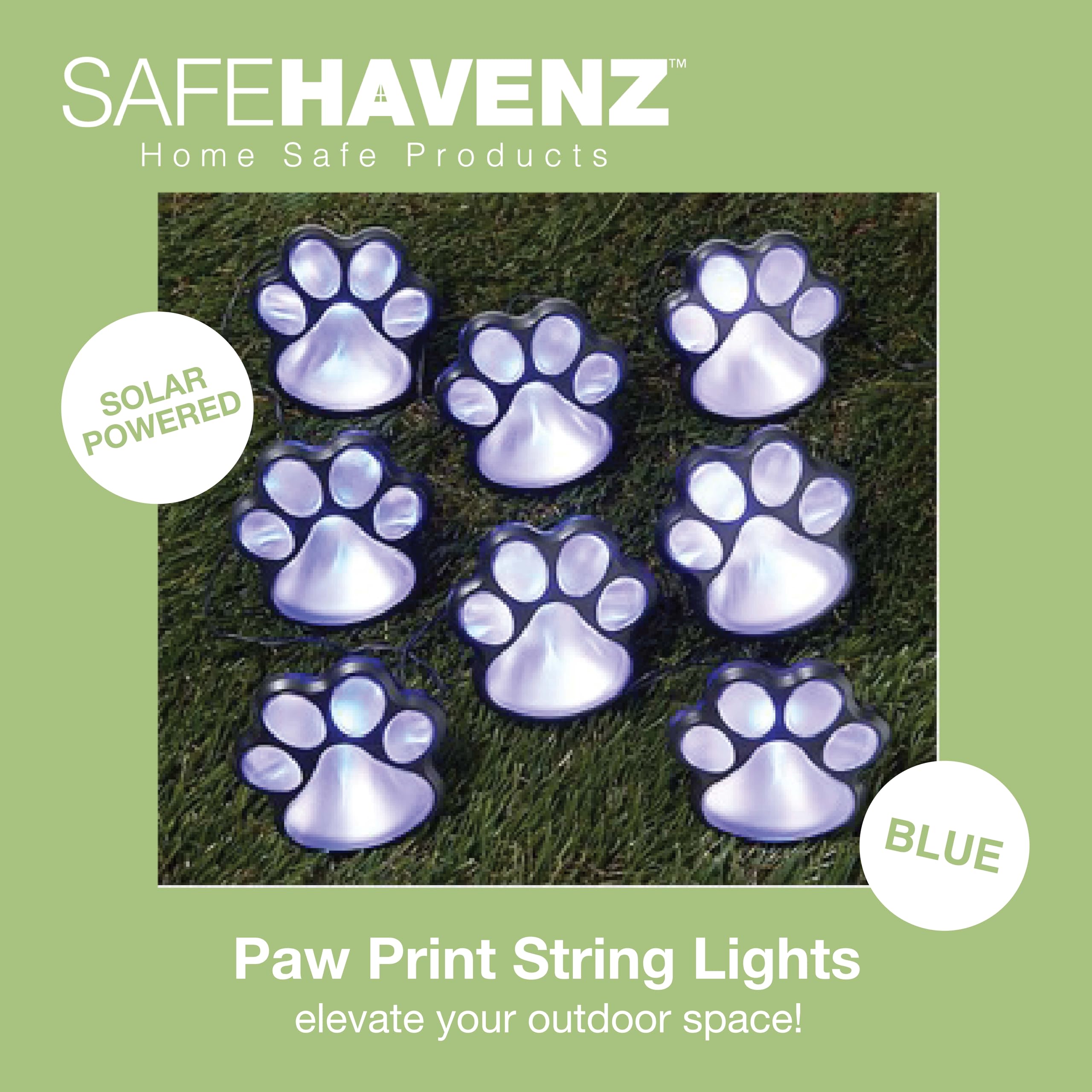 Solar Powered LED Paw Print Lights - Waterproof Outdoor Garden Lights for Dog Memorial, Pathway & Yard Decor - 8ft String with 8 Blue Lights (Perfect for Patio, Walkway & Pet Tribute Displays)