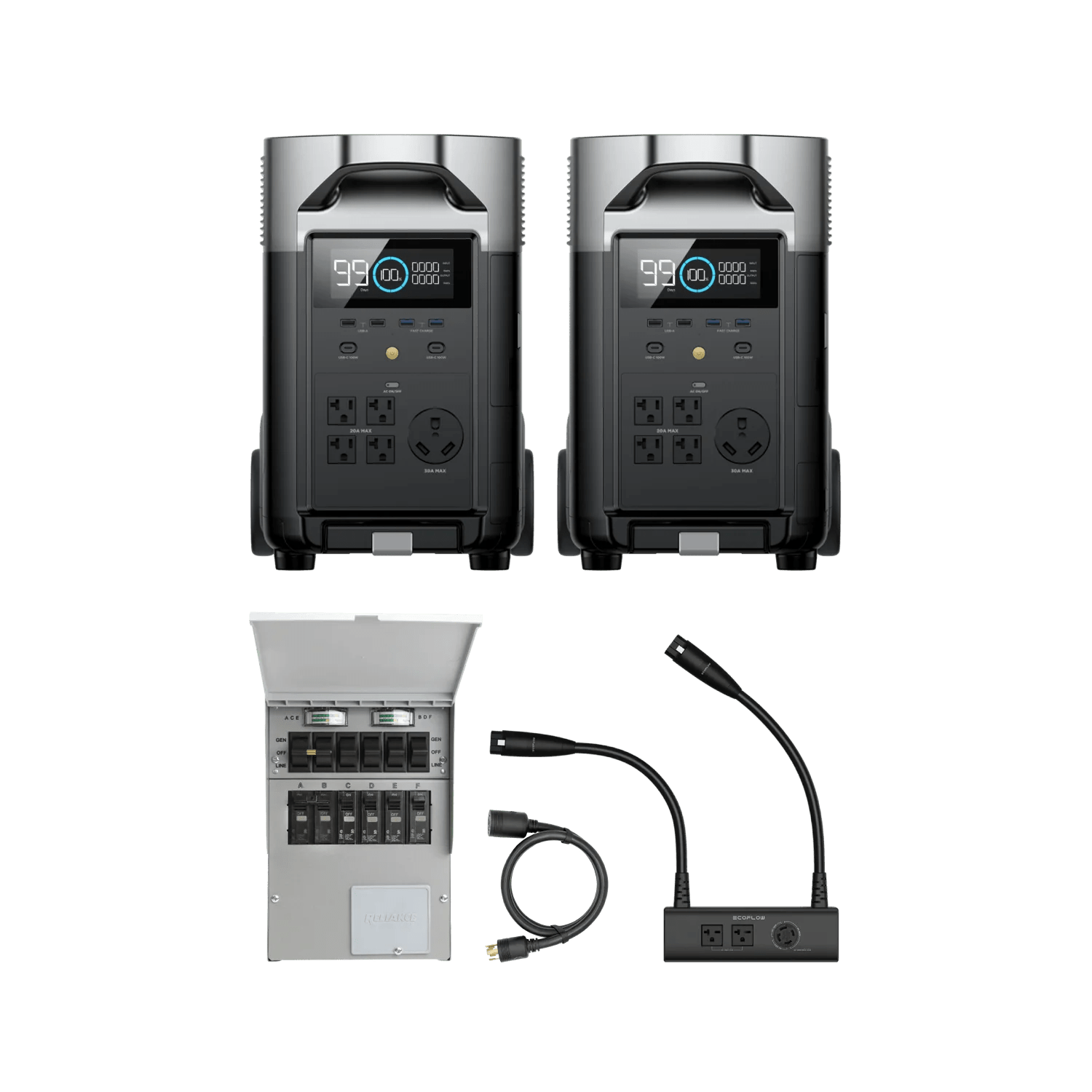 EcoFlow DELTA Pro 2-Pack with Double Voltage Hub & Transfer Switch - Portable Power Station for Home Backup, Camping & Outdoor Adventures