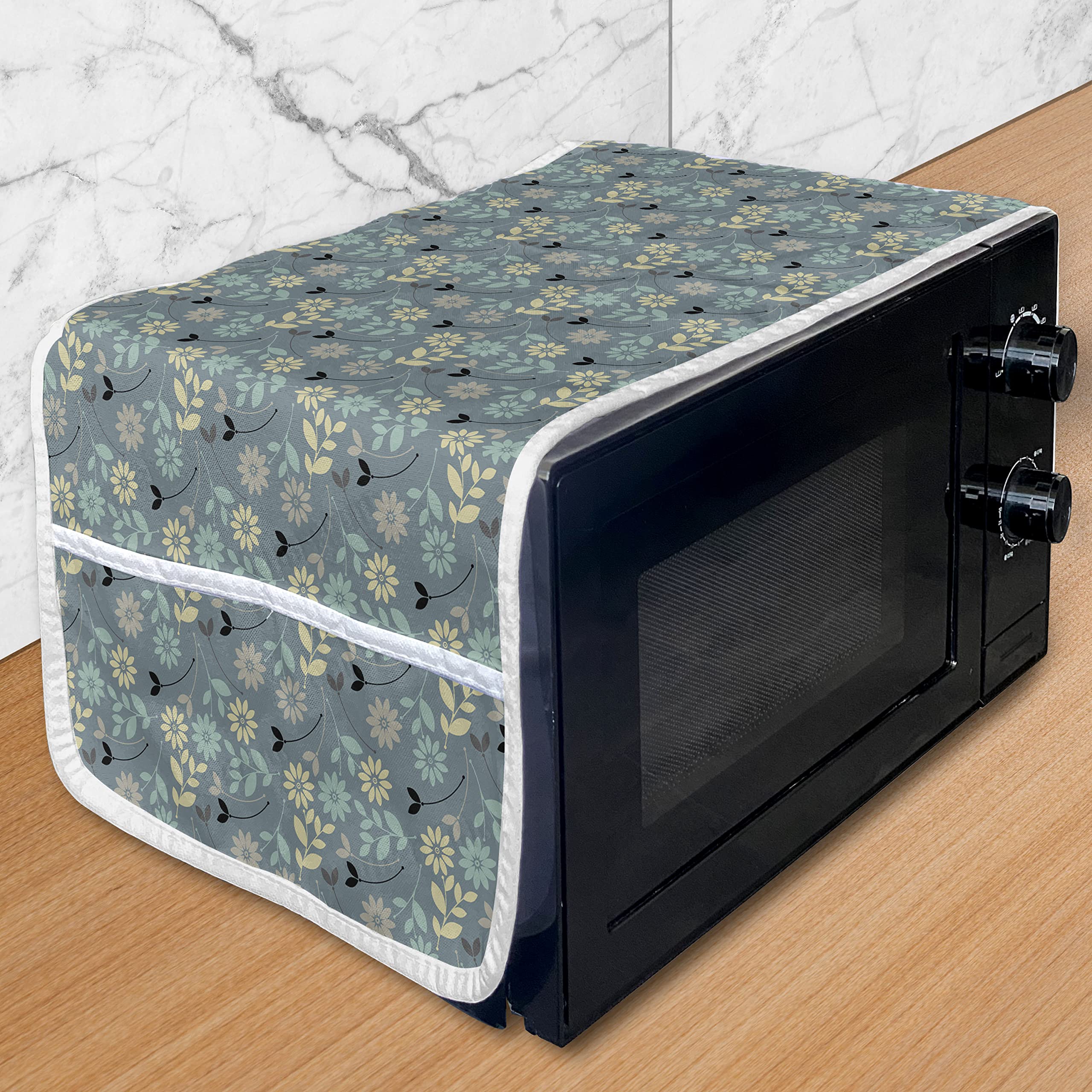 Ambesonne Floral Microwave Cover - Waterproof Kitchen Organizer with Pockets, 36