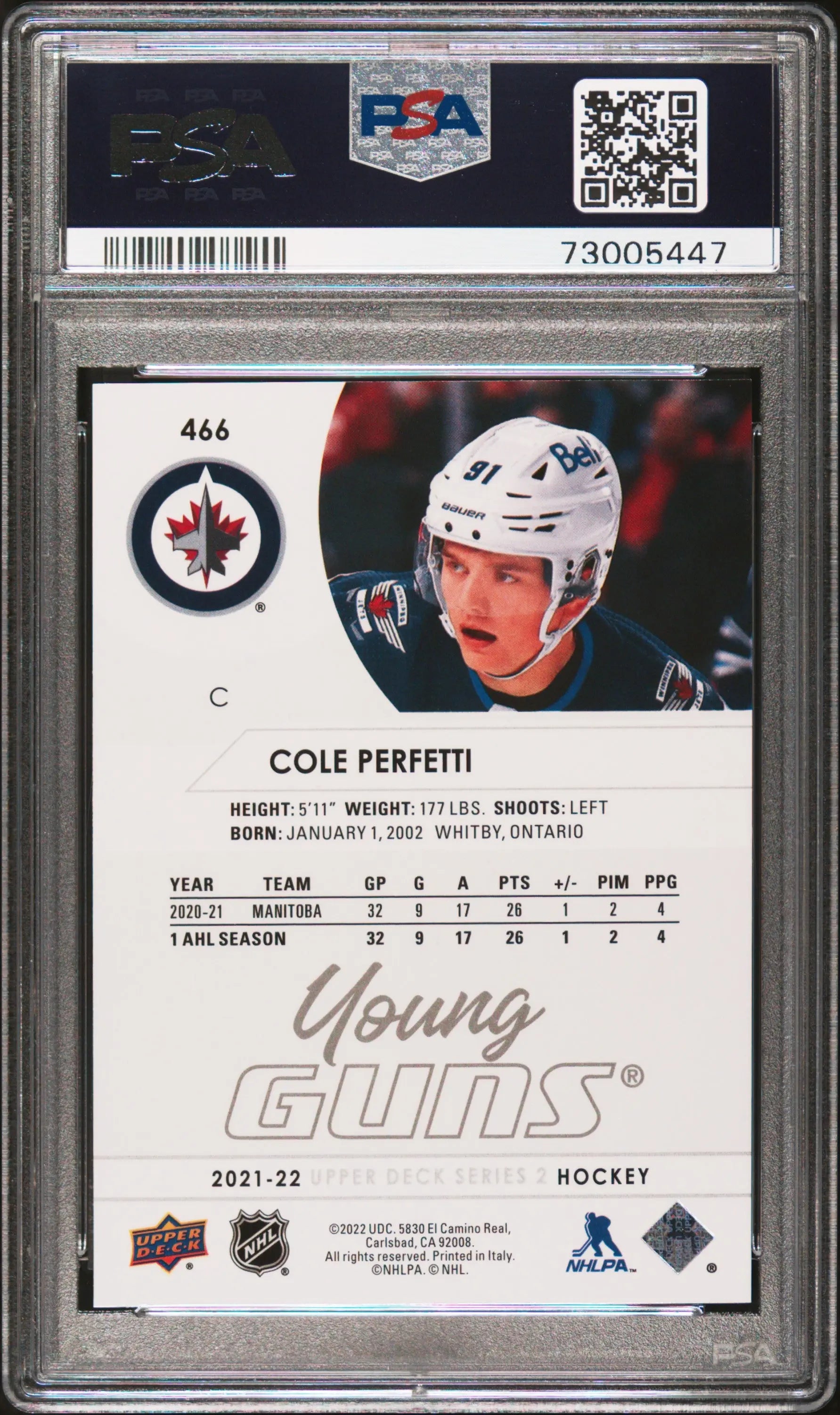 2021-2022 Upper Deck Series 2 Hockey Cole Perfetti Young Guns Rookie Card PSA 10 Gem Mint - Perfect for NHL Collectors and Hockey Card Investors