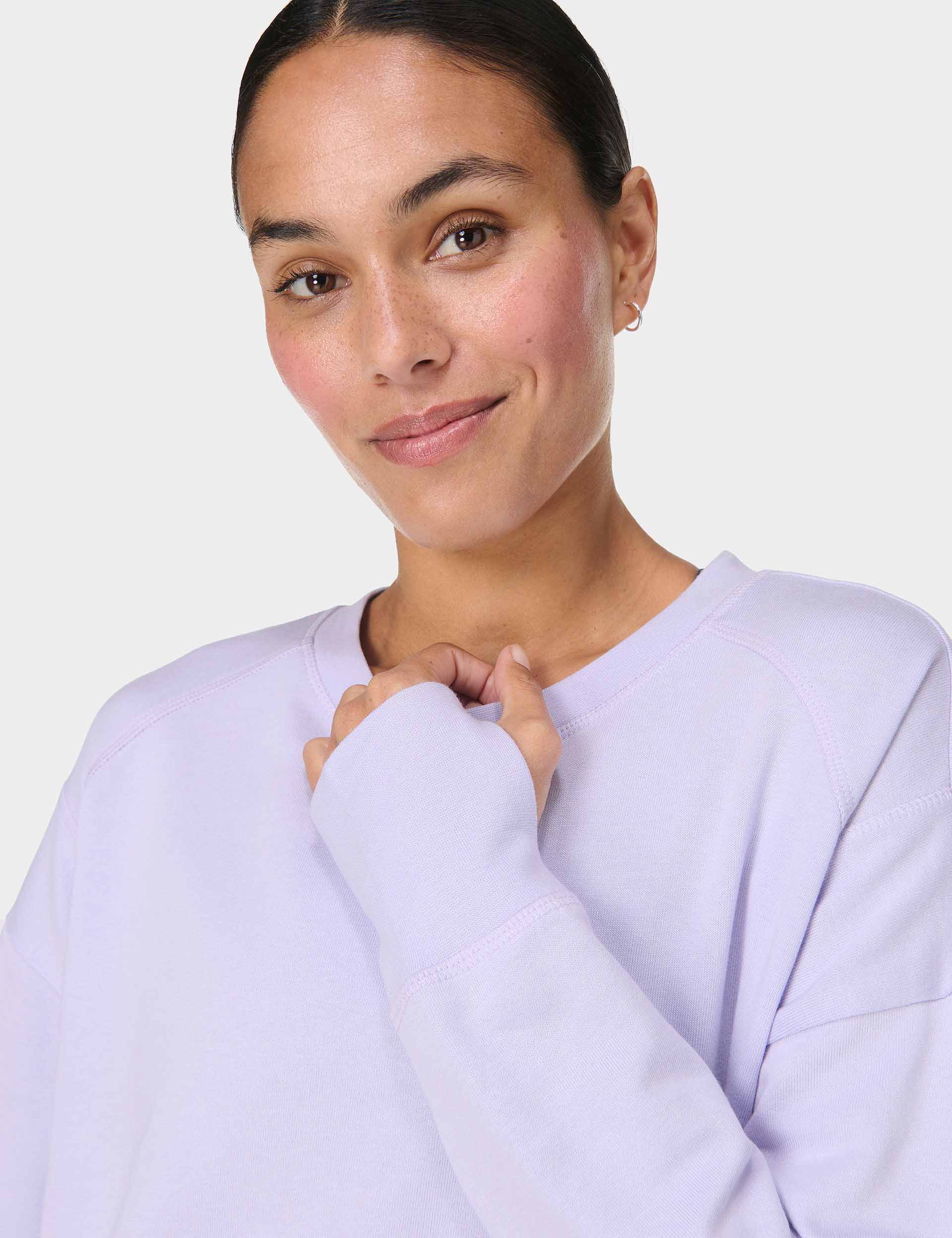 After Class Crop Sweatshirt for Women - Heather Purple Comfort Fit Pullover - Perfect for Casual Wear, Gym, and Street Style Fashion