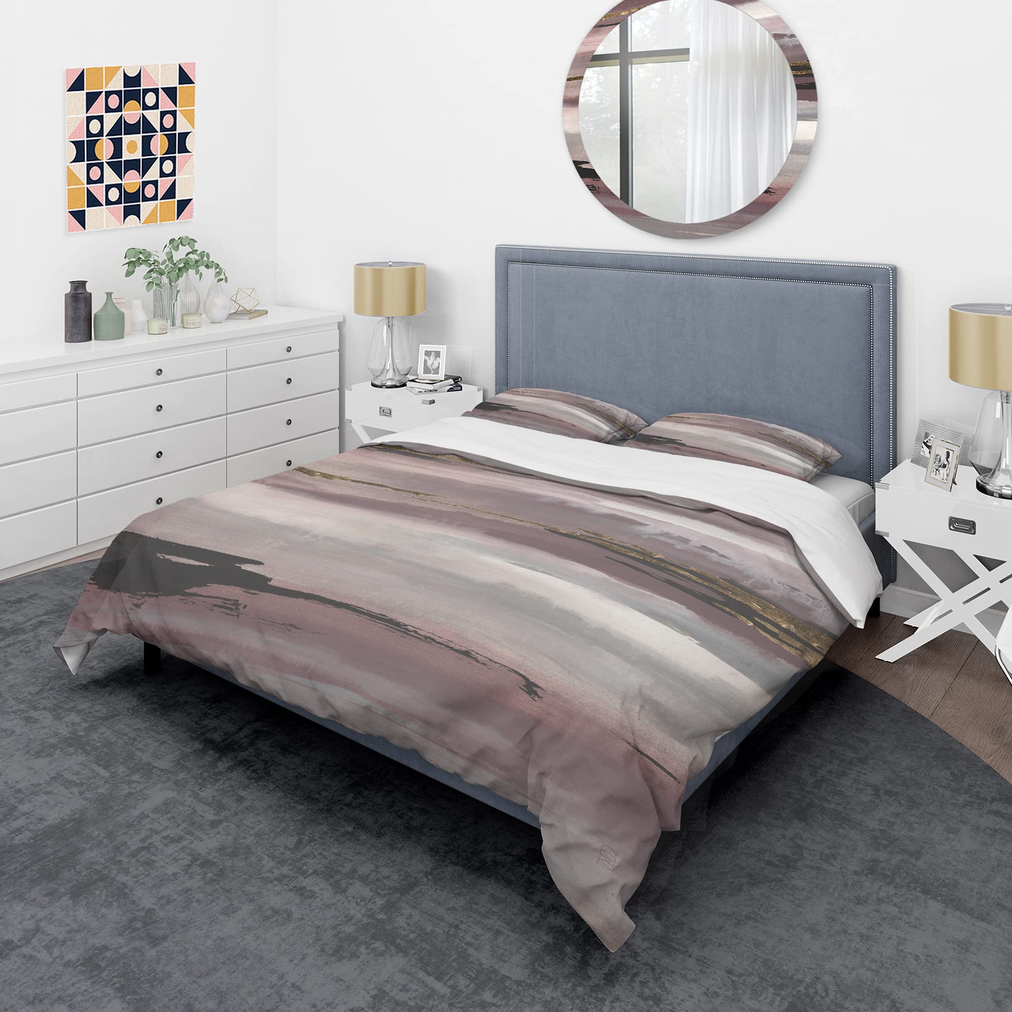 Purple Glam Storm Duvet Cover Set King - Abstract Bedding for Modern Bedrooms
