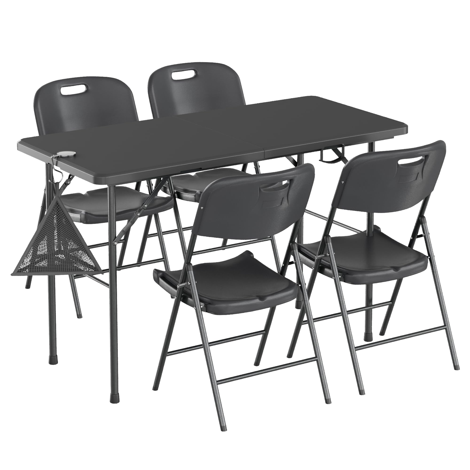 VECELO 5-Piece Folding Card Table and Chairs Set with Collapsible Legs - Portable for Indoor Outdoor Use, Picnic, Camping, Parties, Game Nights - Black