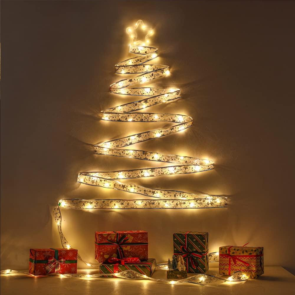 13ft LED Christmas Ribbon Lights - Silver White for Tree, Outdoor & Party Decor