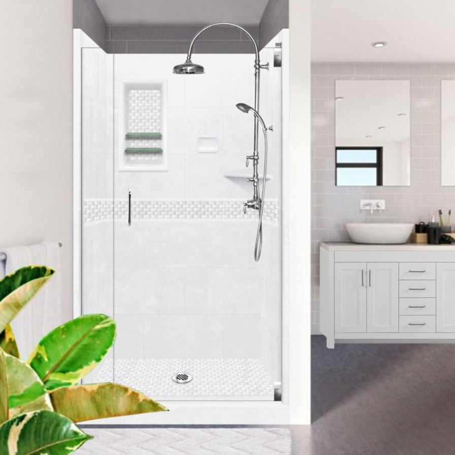 Alcove Natural Buff Sistine Stone & Jewel Stone Accent DIY Shower Remodel Kit - Waterproof Bathroom Wall Tile for Shower Surround and Backsplash Renovation