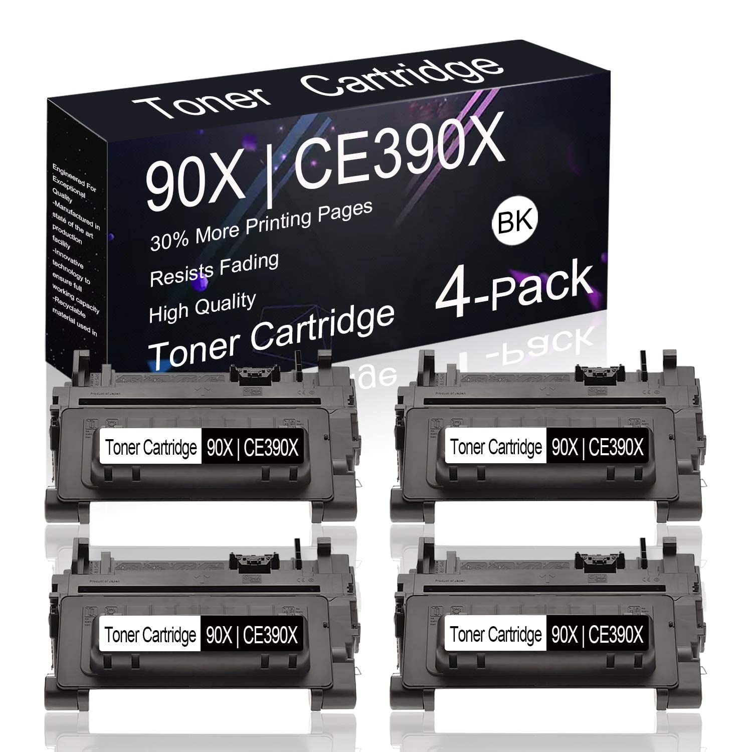 4-Pack CE390X Black Toner Cartridge for HP M601n/M602n Printers - Office & Home Use