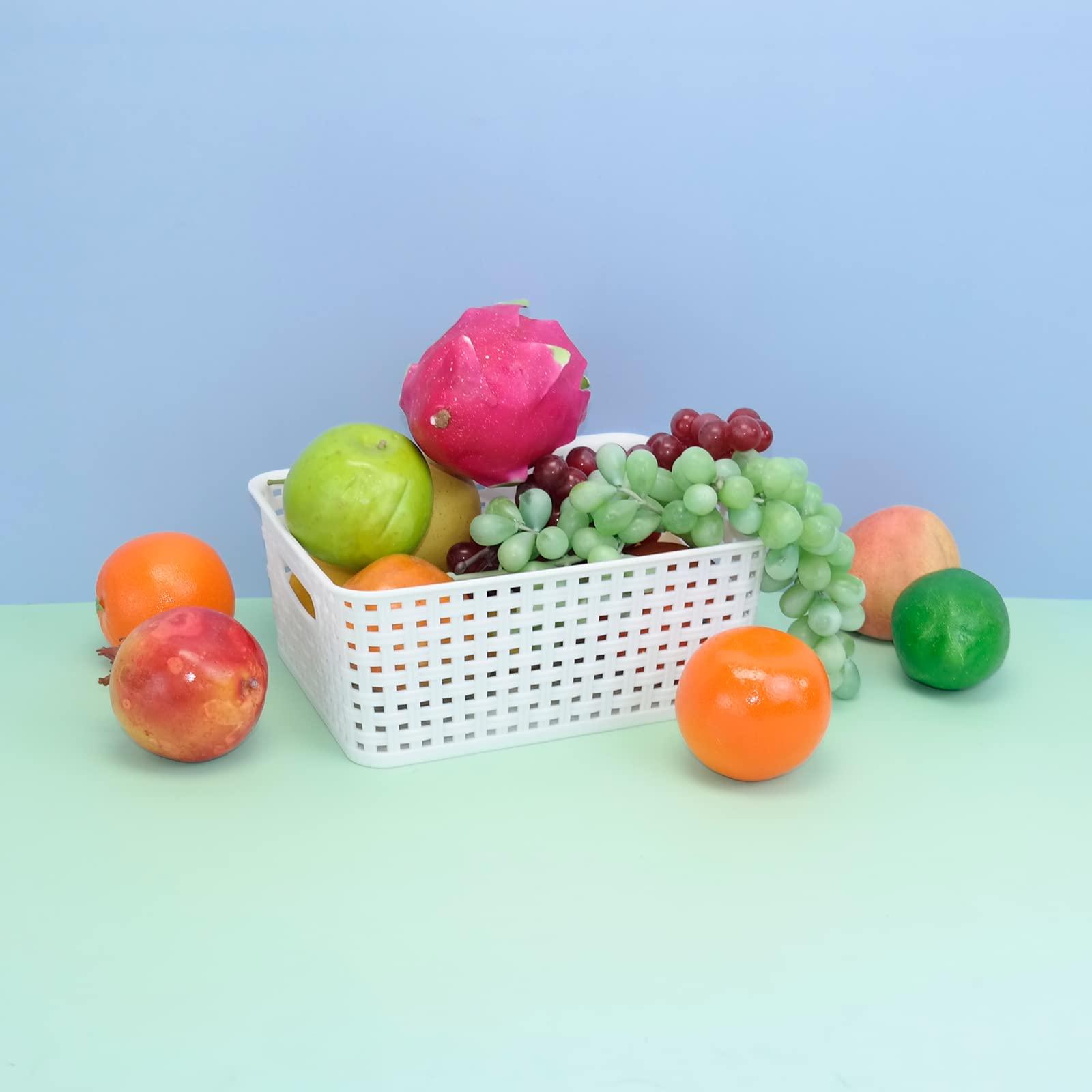 6-Pack White Plastic Storage Baskets - Pantry Organizer for Home & Office