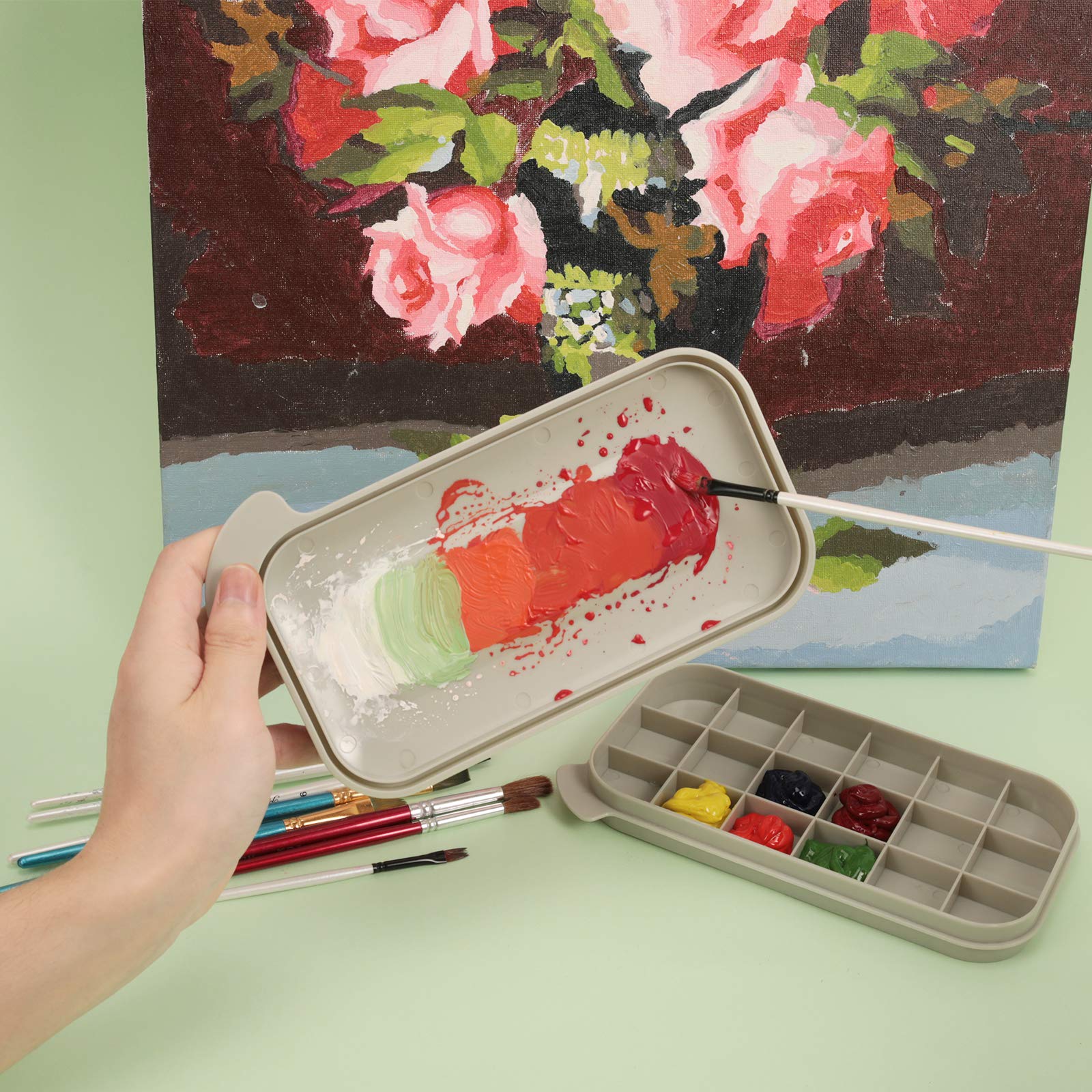 MyLifeUNIT Paint Brush Cleaner & Holder Organizer with Palette - Perfect for Acrylic, Watercolor & Water-Based Paints (Grey) | Ideal for Artists, Hobbyists & DIY Painting Projects at Home or Studio