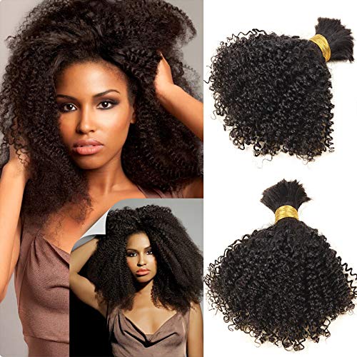 4B 4C Kinky Curly Bulk Human Hair for Braiding - 100% Remy Peruvian Hair Extensions 1pc/100g (16inch, Natural Color) - Perfect for Protective Styles, Twist Outs & Natural Hair Growth