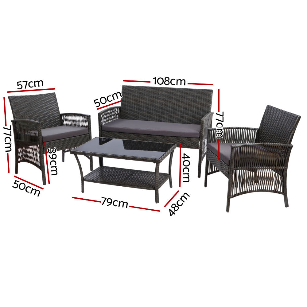 4-Piece Outdoor Sofa Set with Storage Cover, Wicker Harp Chairs & Table in Gray – Perfect for Patio, Garden, and Poolside Relaxation