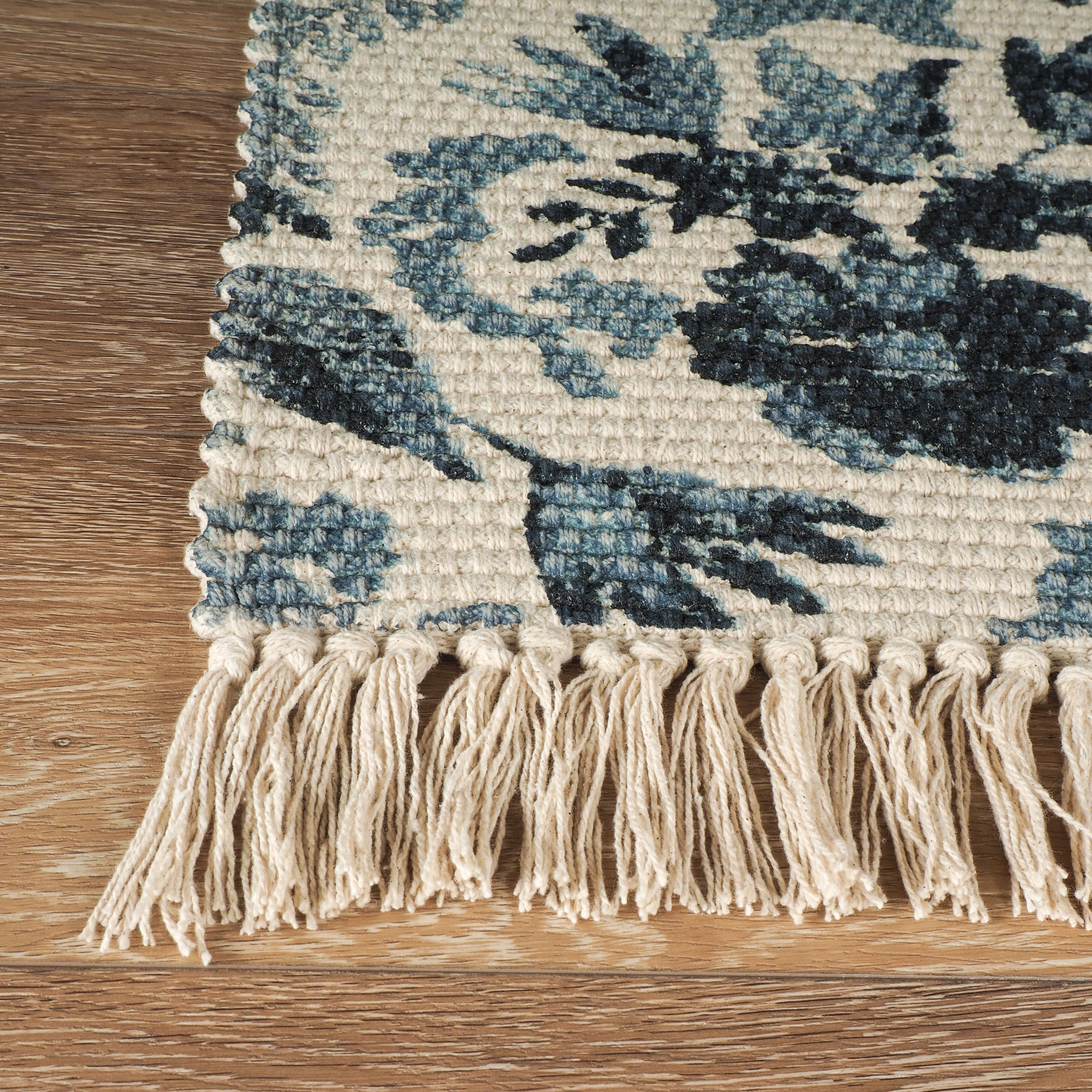 Aditya Floral Cotton Rug 150x90cm - Soft Bohemian Area Rug for Living Room, Bedroom & Nursery - Machine Washable Home Decor