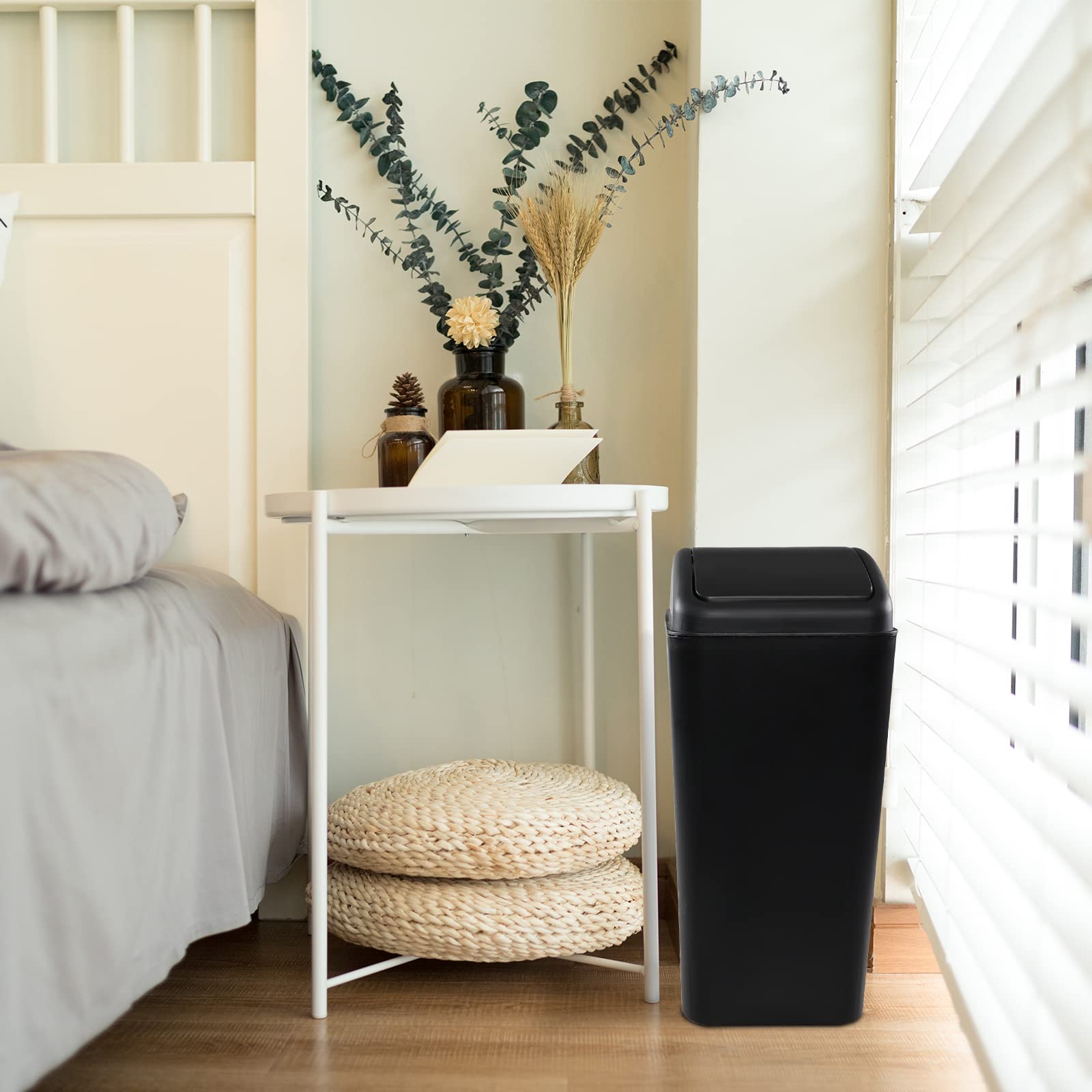 4.5 Gallon Slim Plastic Trash Can with Swing Lid - Space Saving Kitchen & Bathroom Garbage Bin for Small Spaces, Office, Dorm Room & RV
