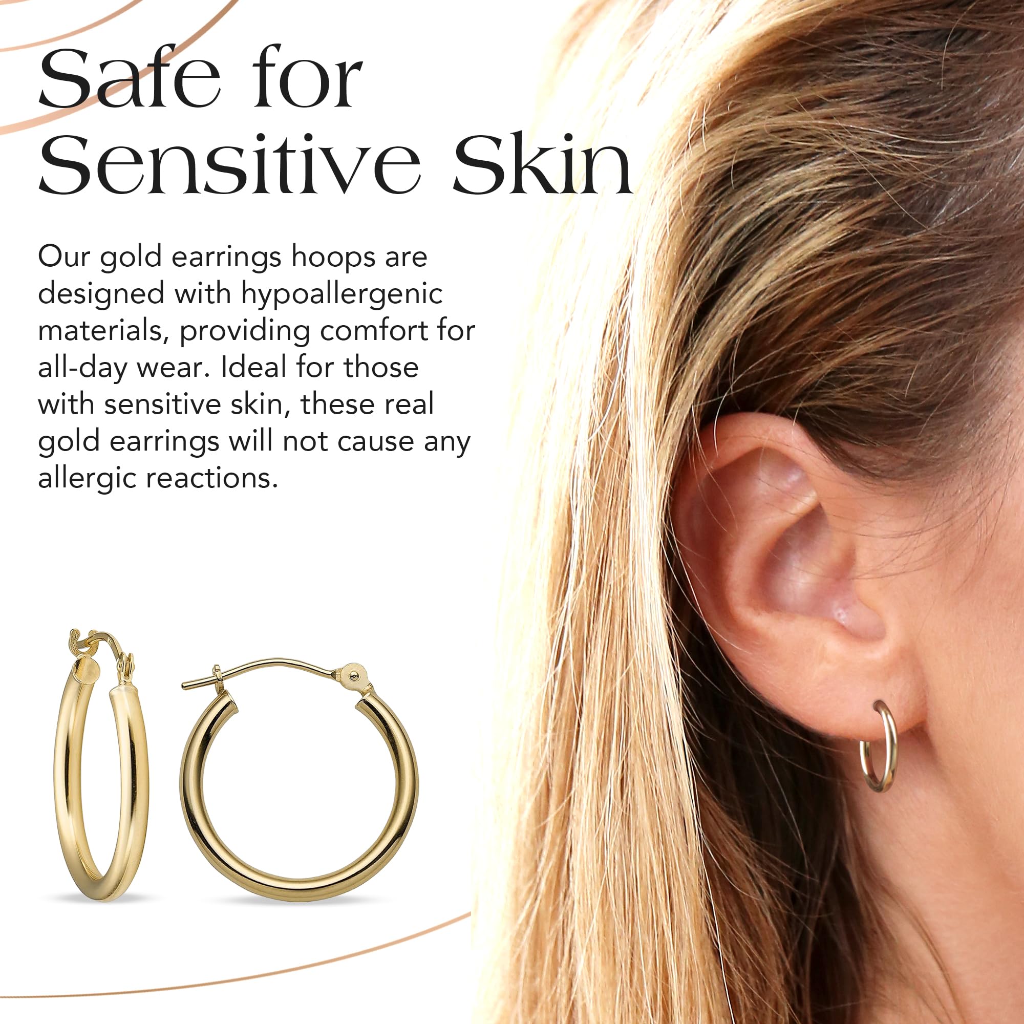 MAZZERI 14k Solid Gold Hoop Earrings for Women & Men - Hypoallergenic Real Gold Hoops, Yellow & White Gold Options, Made in USA | Perfect for Everyday Wear, Gifts & Special Occasions