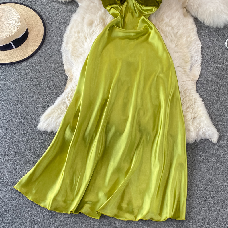 Elegant Green Satin Spaghetti Strap Evening Dress - Sexy Summer Formal Gown for Women | Perfect for Cocktail Parties, Weddings & Date Nights