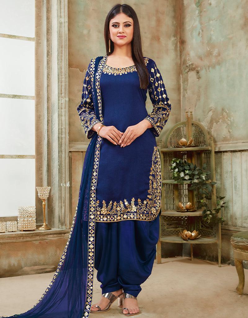 Blue Art Silk Patiyala Suit for Women | Elegant Indian Ethnic Wear | Perfect for Weddings, Festivals & Special Occasions