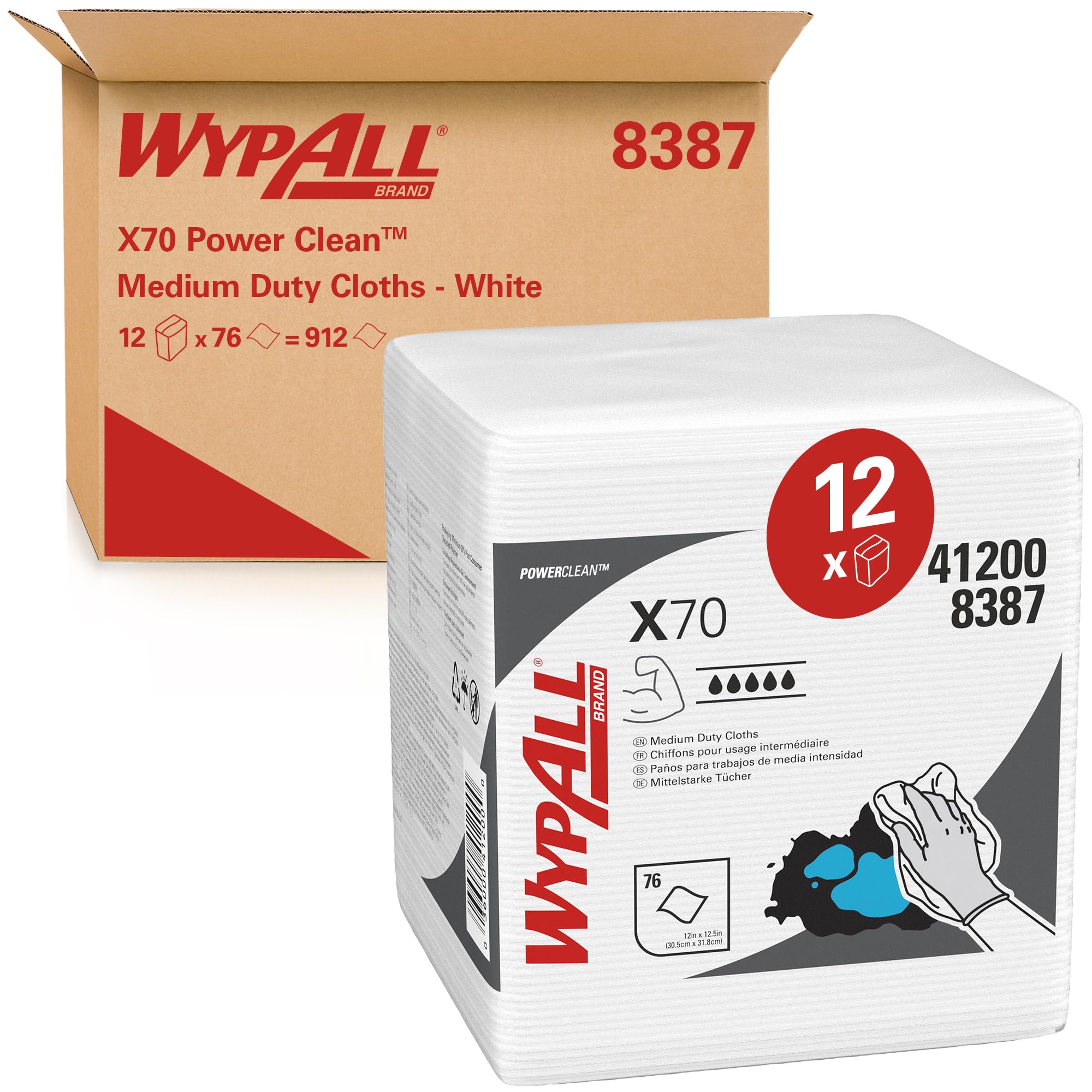 WYPALL X70 Industrial Wipers - Quarter Folded, White Cleaning Rags for Heavy-Duty Use - Perfect for Automotive, Workshop, and Janitorial Cleaning