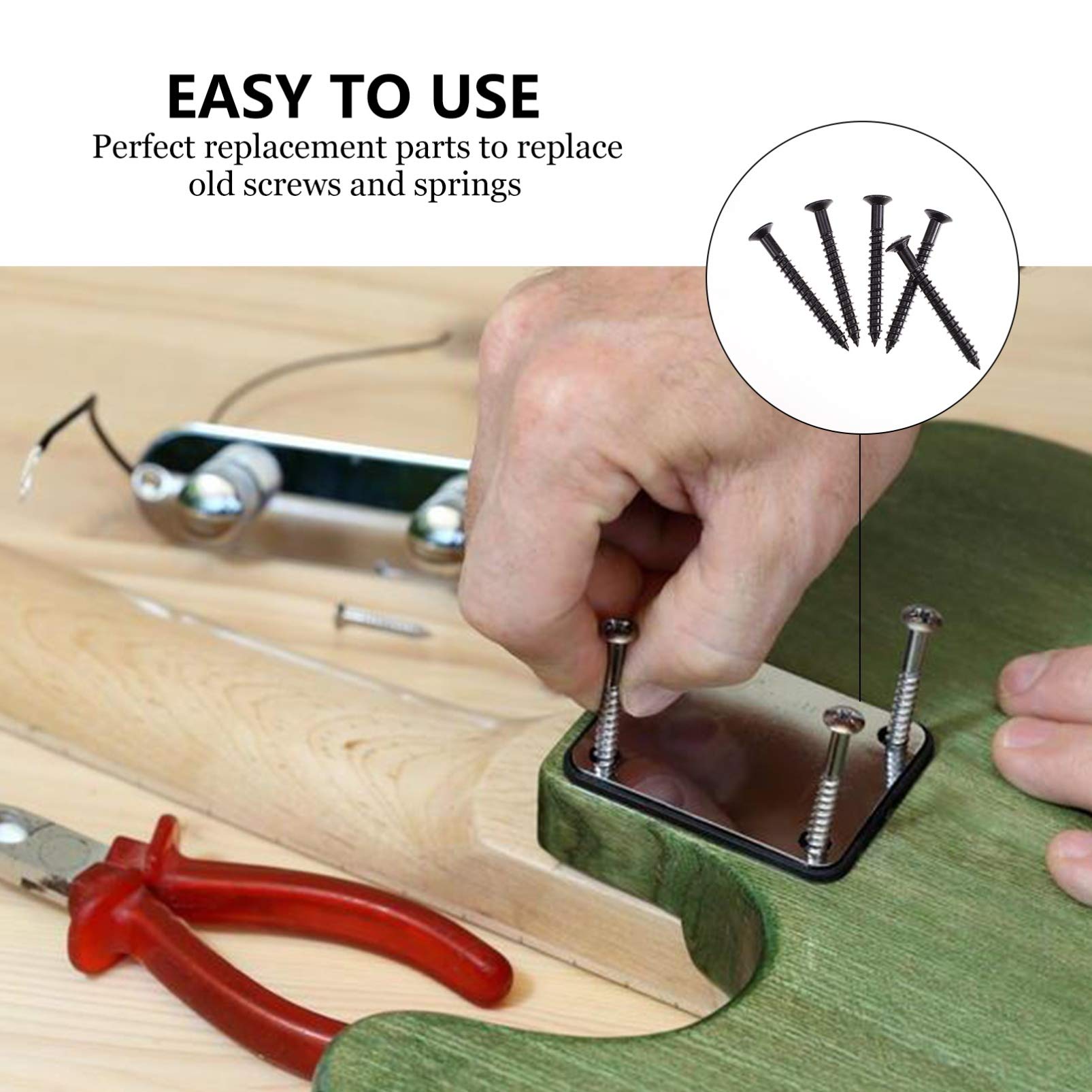 EXCEART 9-Piece Guitar Repair Screw Kit - Includes Guitar Spring, Strap Buttons, Mounting Tools for Electric Guitar Bridge, Pickup, Pickguard, Tuner & Neck Plate (Black) - Perfect for DIY Guitar Maintenance & Hardware Replacement