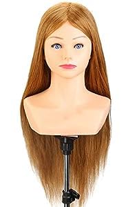RAWAL Real Human Hair Shoulder-Length Mannequin Head for Hair Styling Practice - Perfect for Cutting, Coloring, Braiding & Heat Styling - Includes Clamp Stand (Dark Golden) | Salon Training & Home Practice Hairdressing Tool