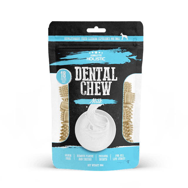 Absolute Holistic Petite Dental Dog Chews - Natural Milk Flavor for Small Dogs | Promotes Oral Health & Fresh Breath | Perfect for Training, Teething & Anxiety Relief